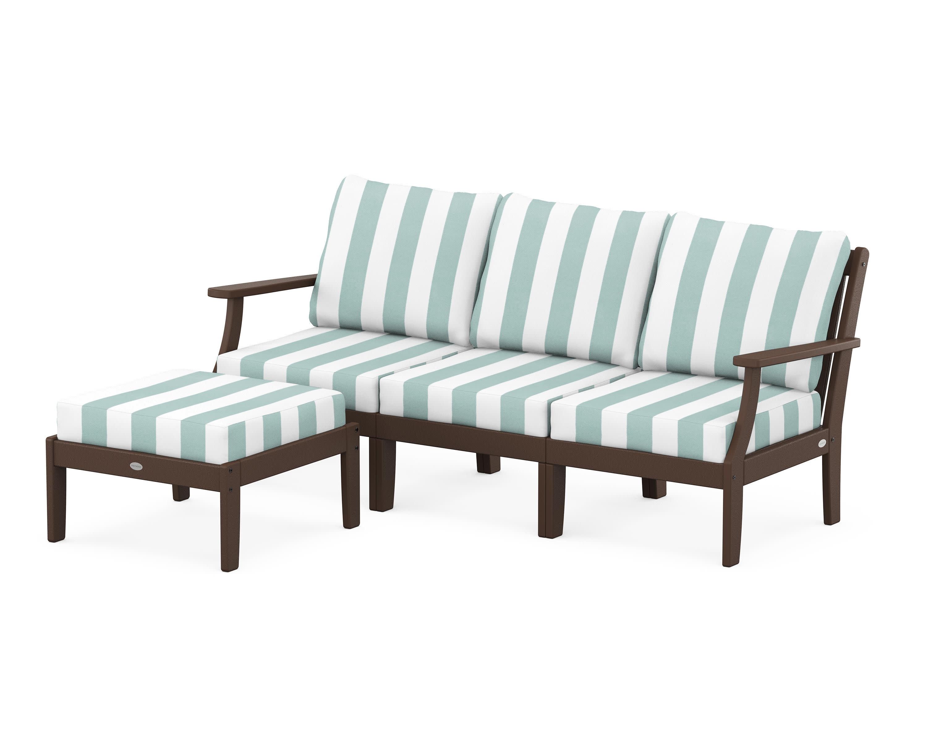 Braxton Modular 4-Piece Deep Seating Set with Ottoman in Mahogany / Cabana Stripe Glacier Spa