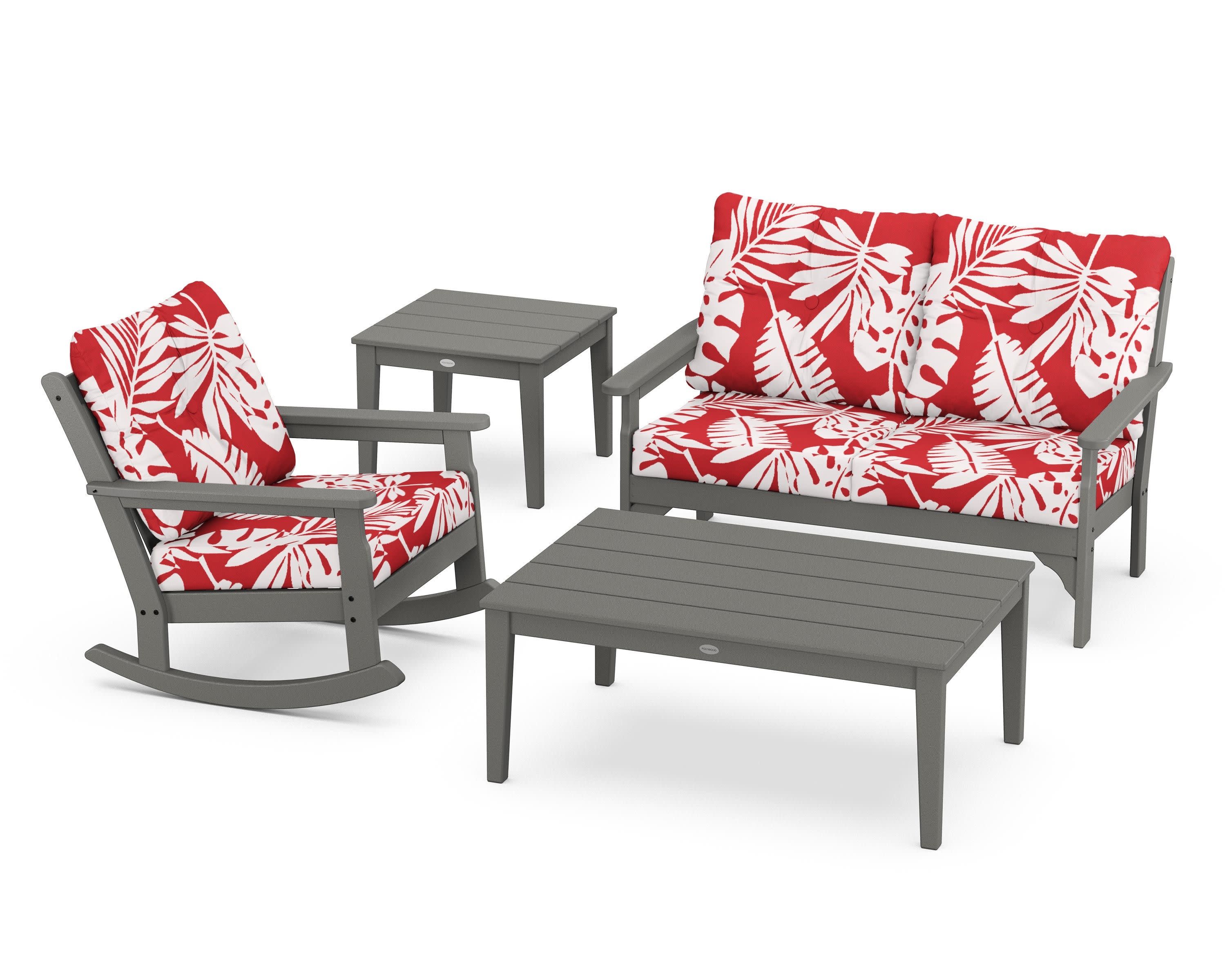 Vineyard 4-Piece Deep Seating Rocker Set in Slate Grey / Leaf Crimson