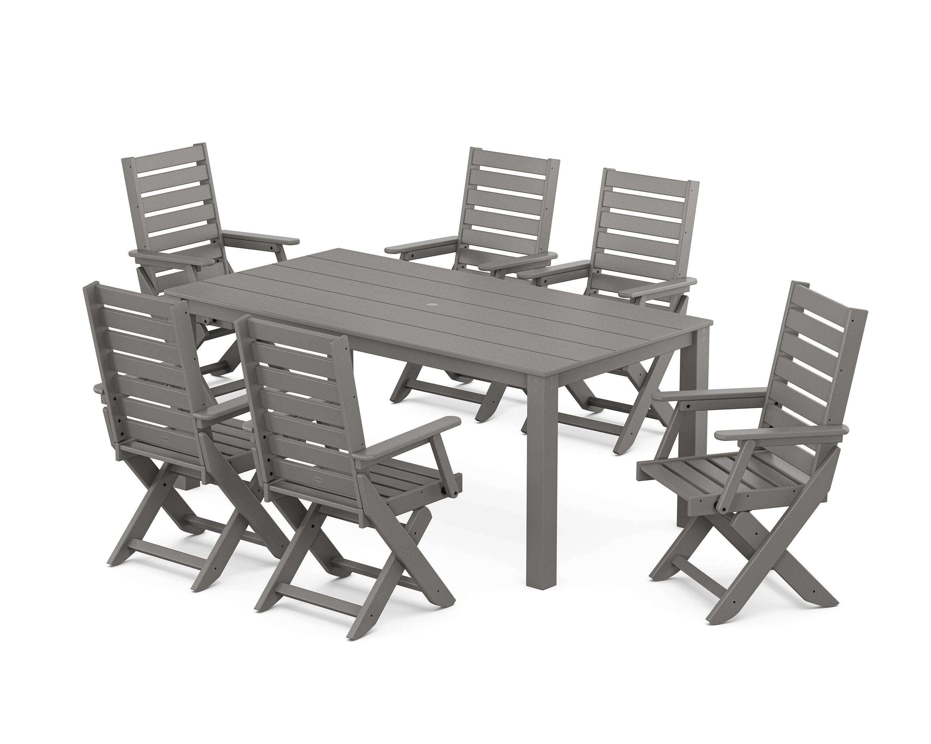 Captain Folding Chair 7-Piece Parsons Dining Set in Slate Grey