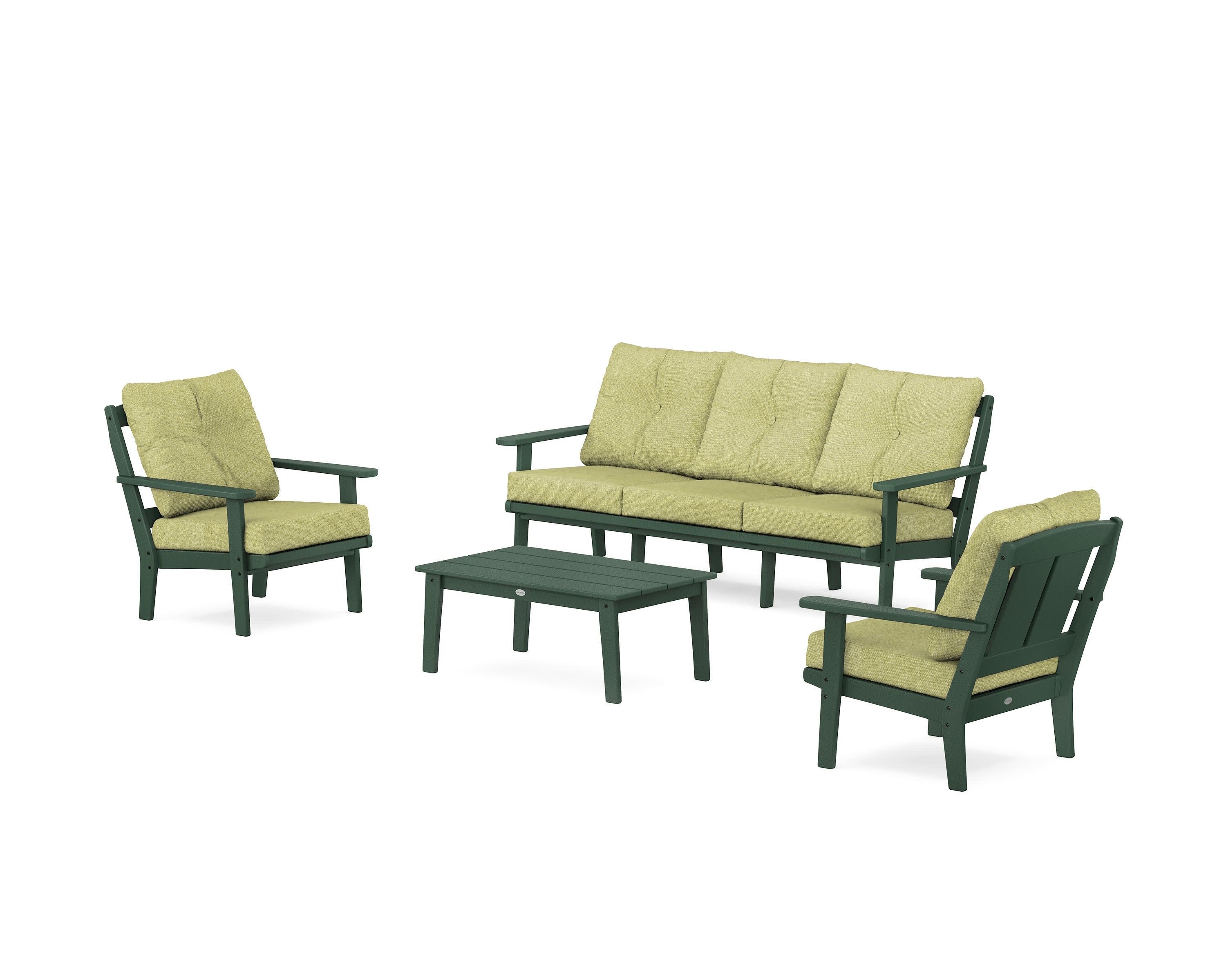 Mission 4-Piece Deep Seating Set with Sofa in Green / Chartreuse Boucle