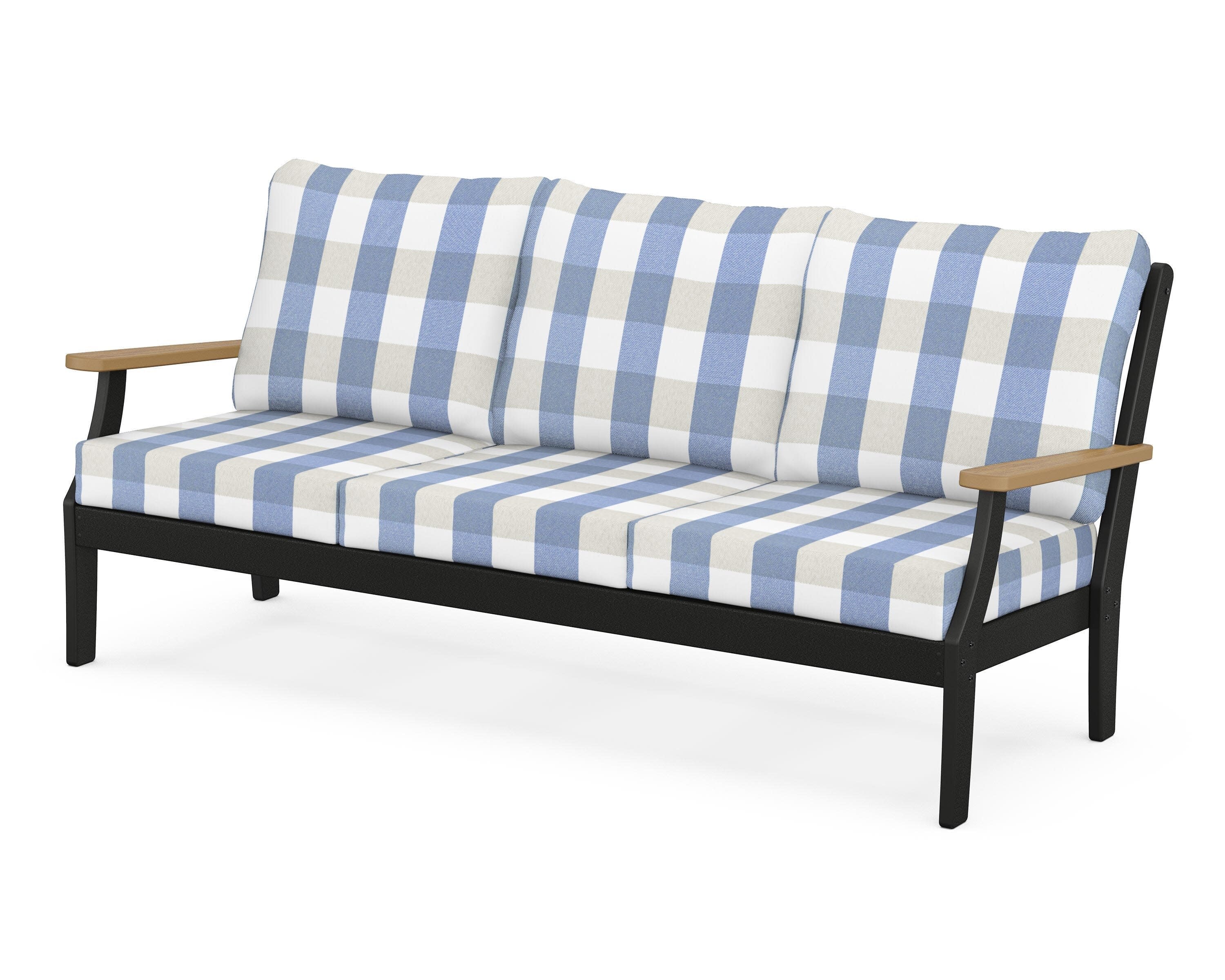 Braxton Deep Seating Sofa in Black / Natural / Buffalo Plaid Sky Blue