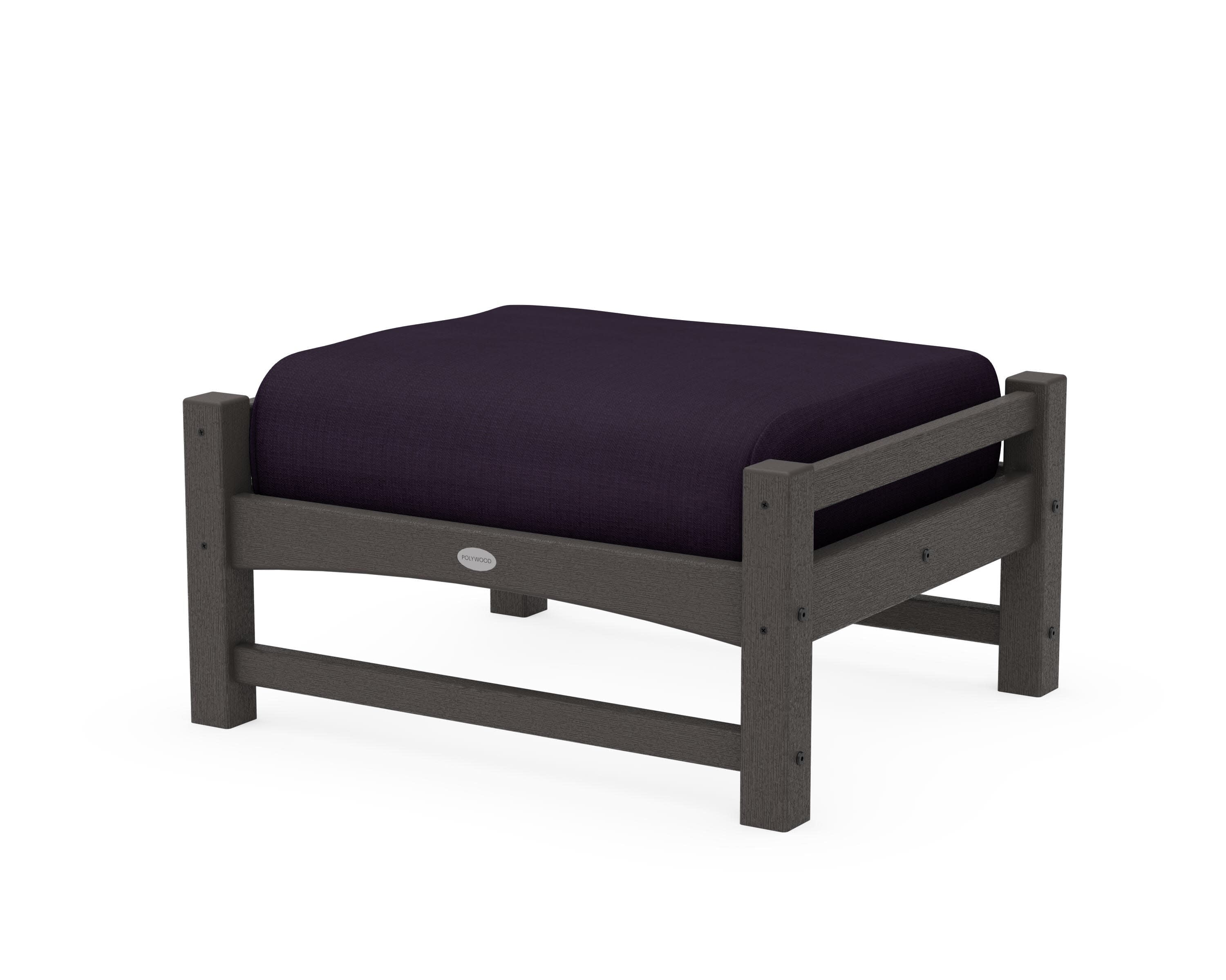 Club Ottoman in Vintage Coffee / Navy Linen