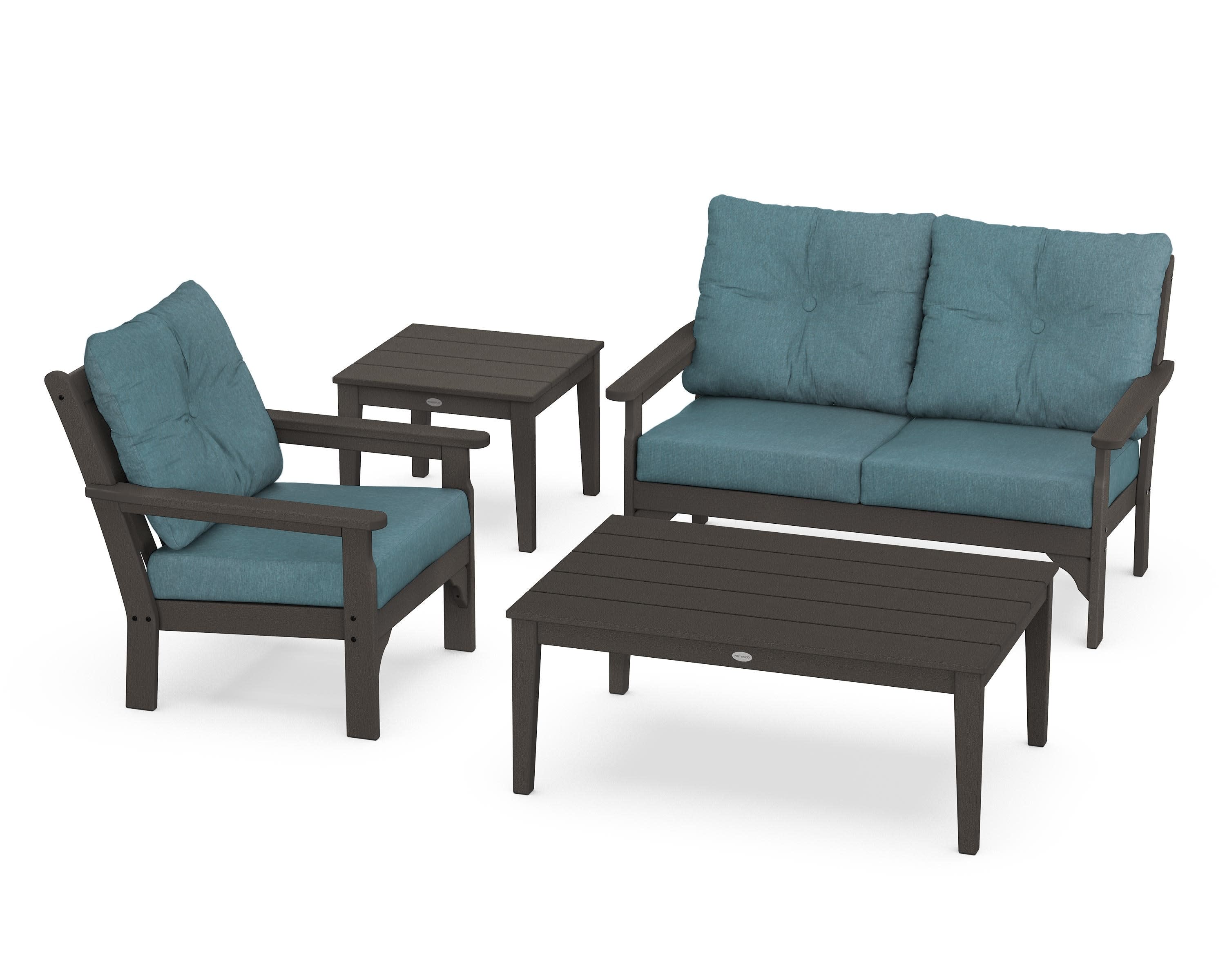 Vineyard 4-Piece Deep Seating Set in Vintage Coffee / Ocean Teal