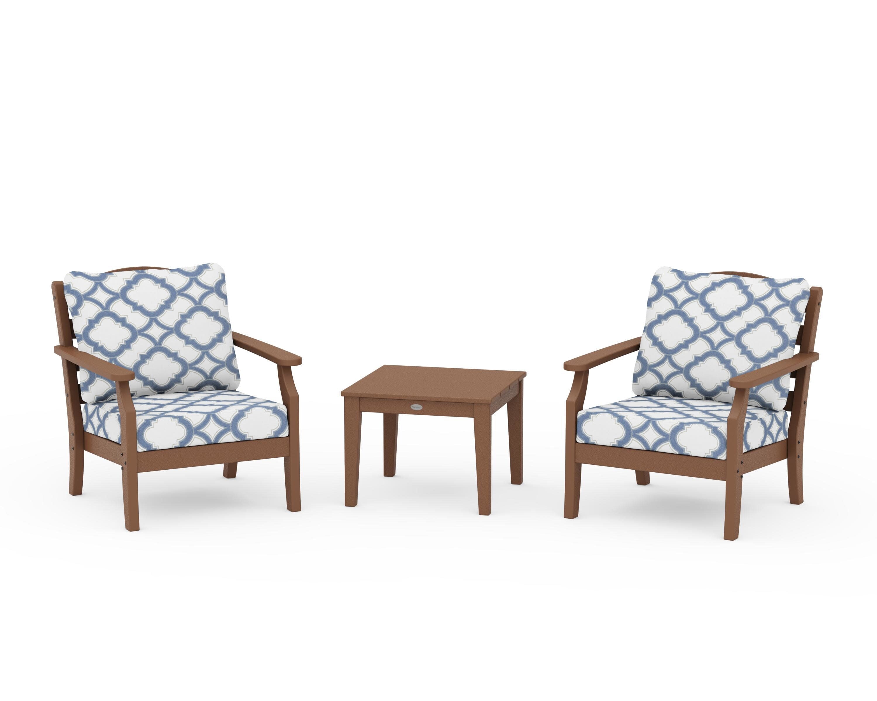 Savannah 3-Piece Deep Seating Set in Teak / Trellis Sky Blue