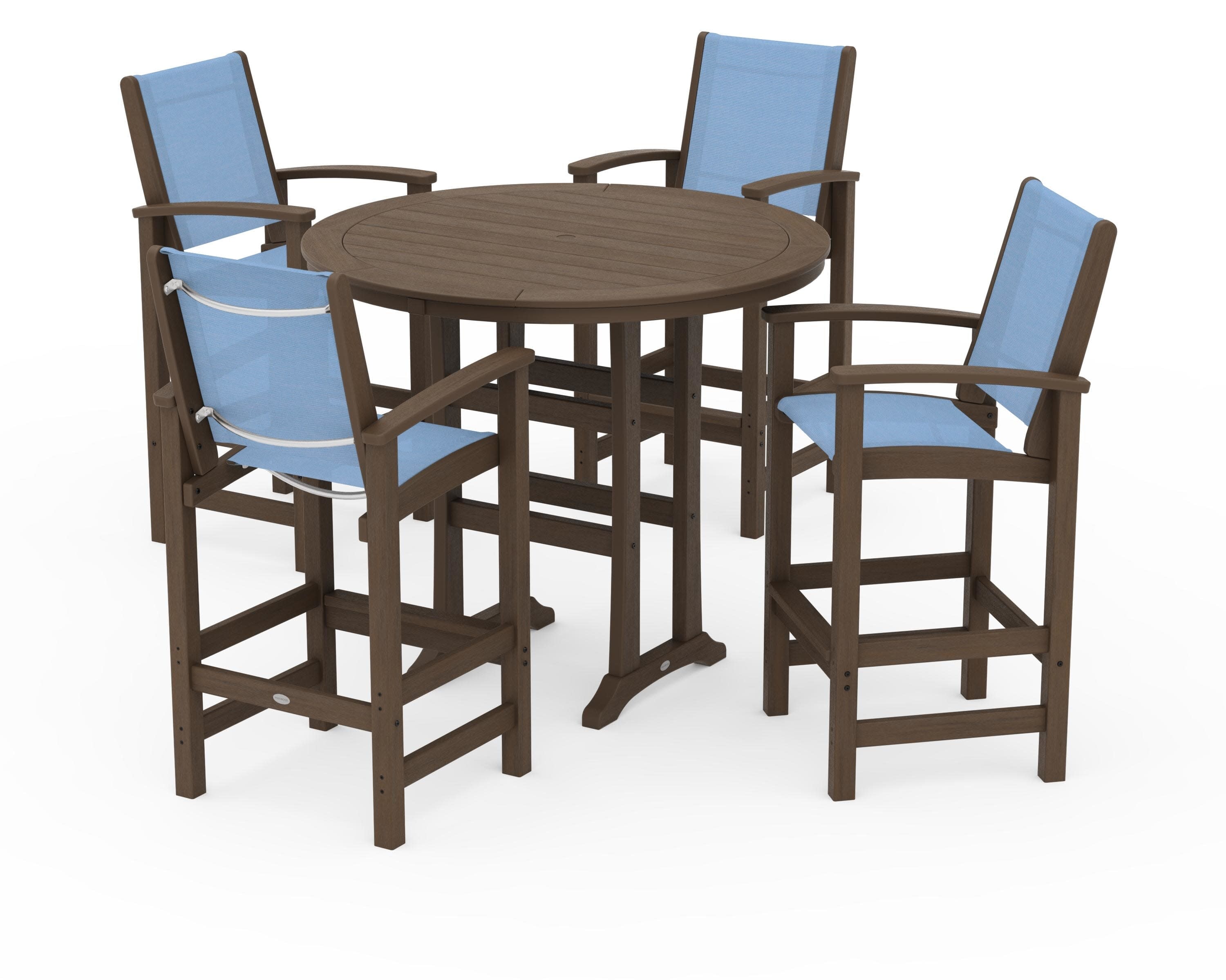 Coastal 5-Piece Nautical Trestle Bar Set in Kona / Poolside Sling
