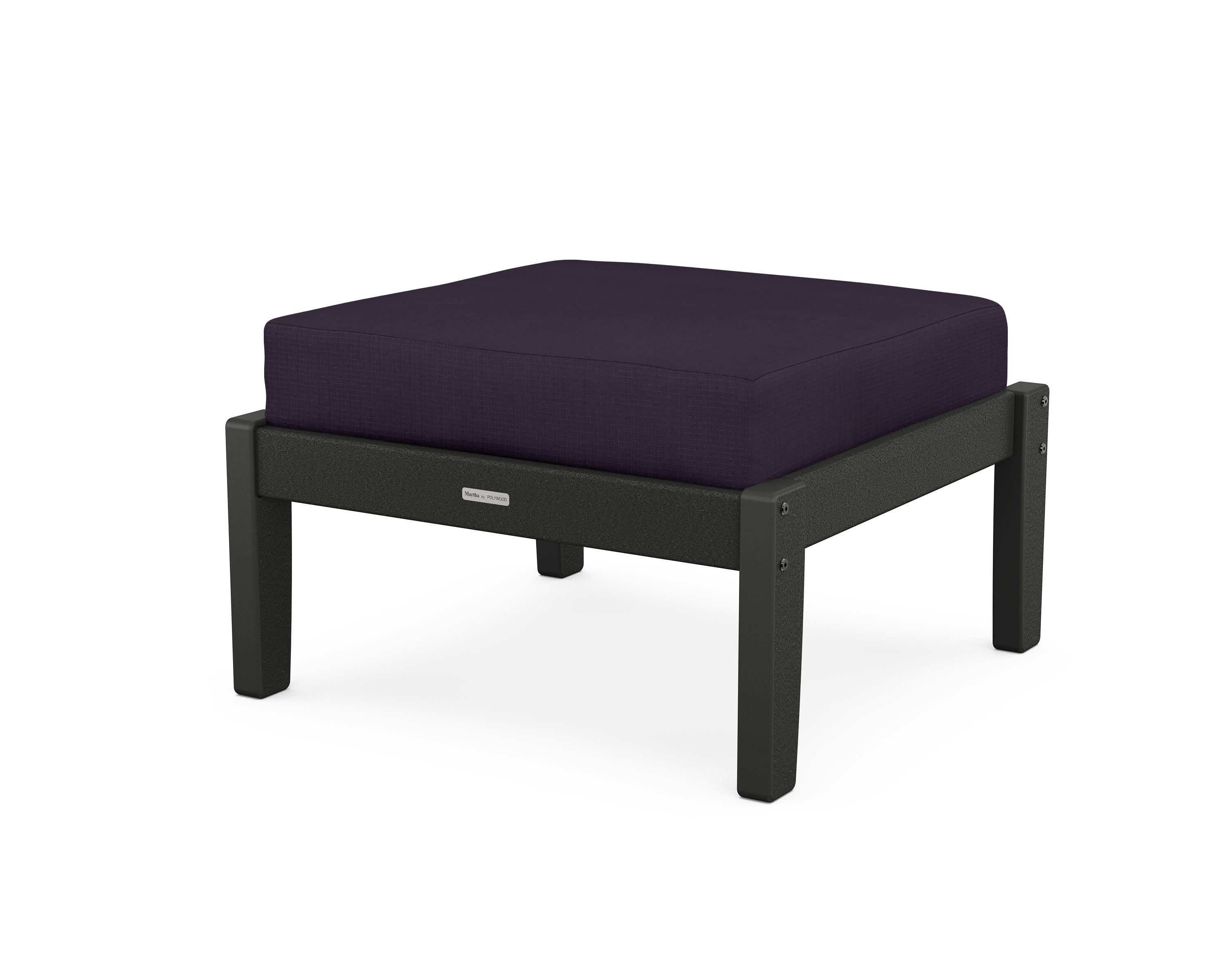 Chinoiserie Deep Seating Ottoman in Black / Navy Linen