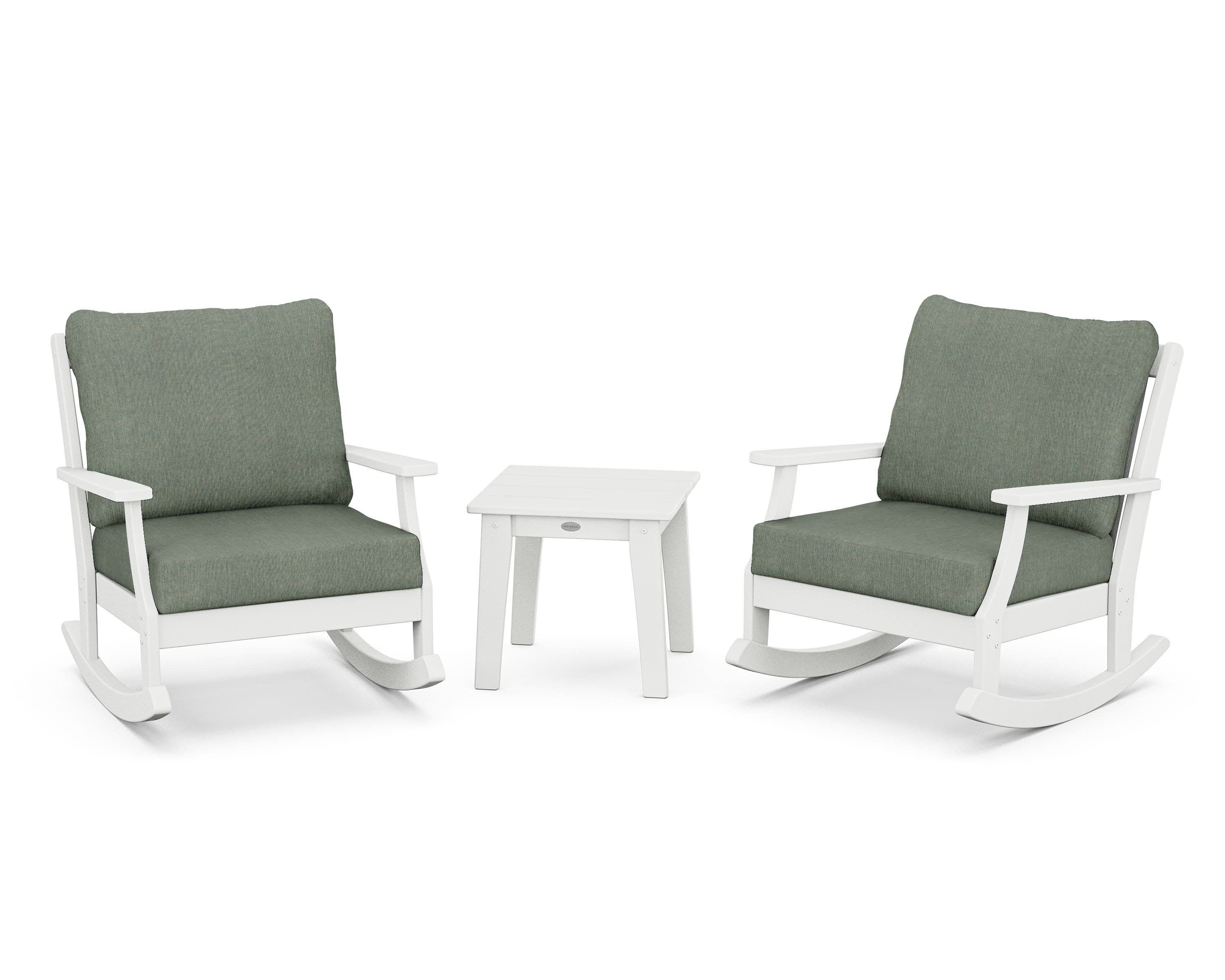 Braxton 3-Piece Deep Seating Rocker Set in White / Cast Sage