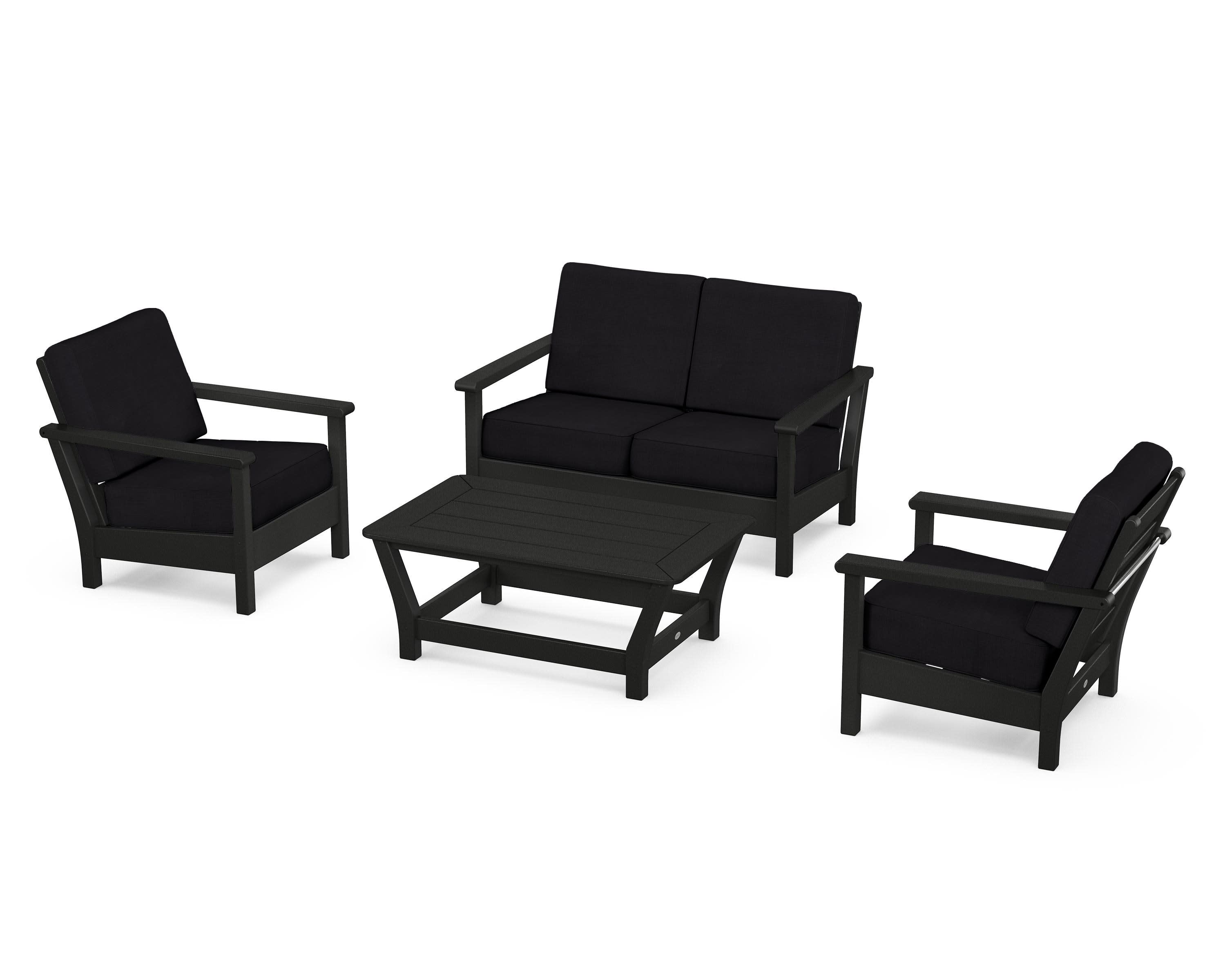Harbour 4-Piece Deep Seating Set in Black / Midnight Linen