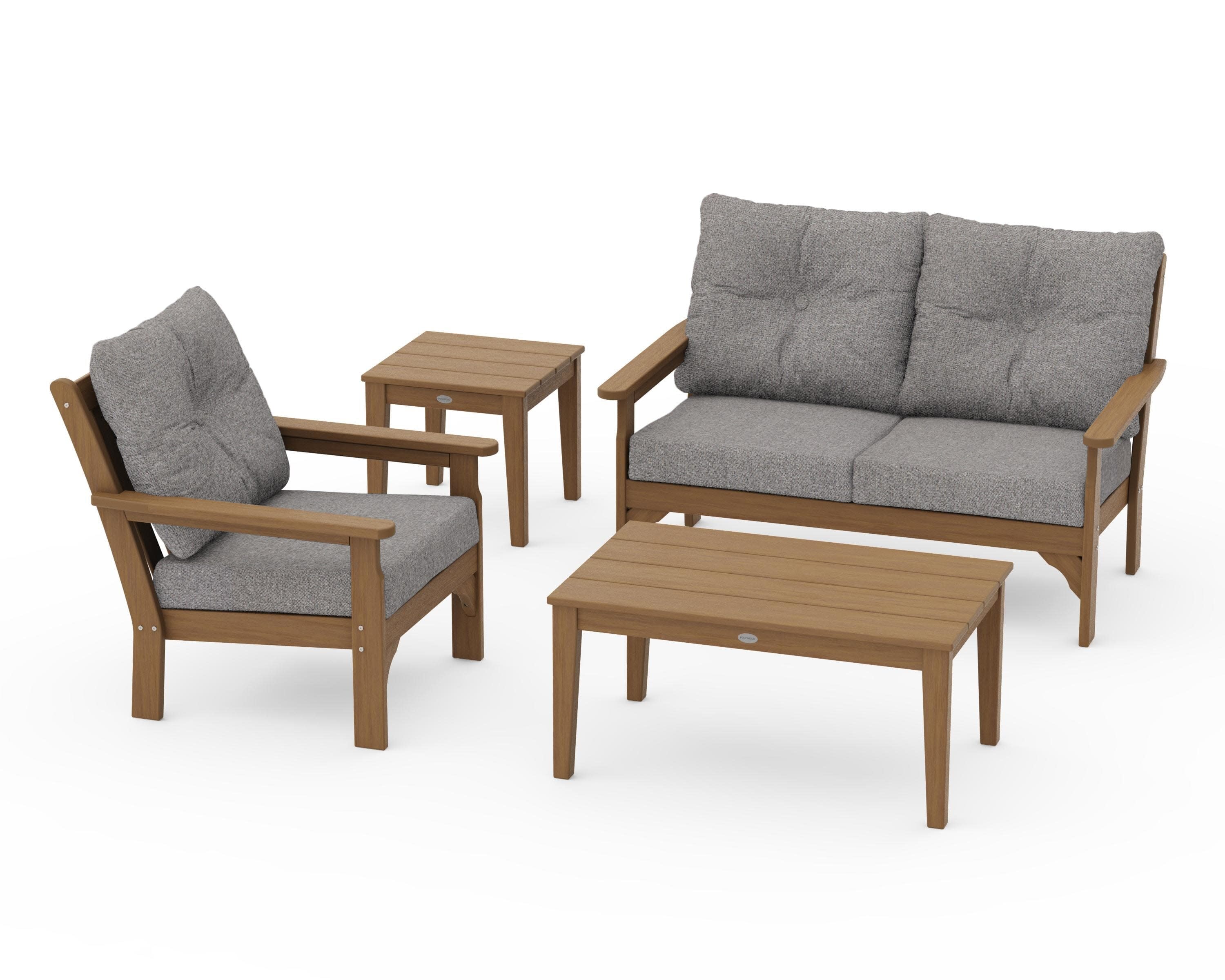 Vineyard 4-Piece Deep Seating Set in Natural / Grey Mist