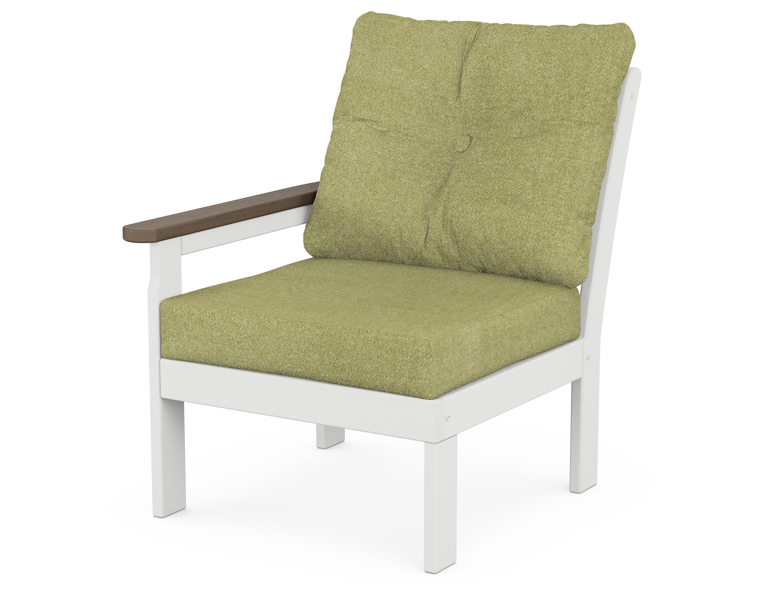 Vineyard Modular Left Arm Chair in White / Kona / Chartreuse Boucle