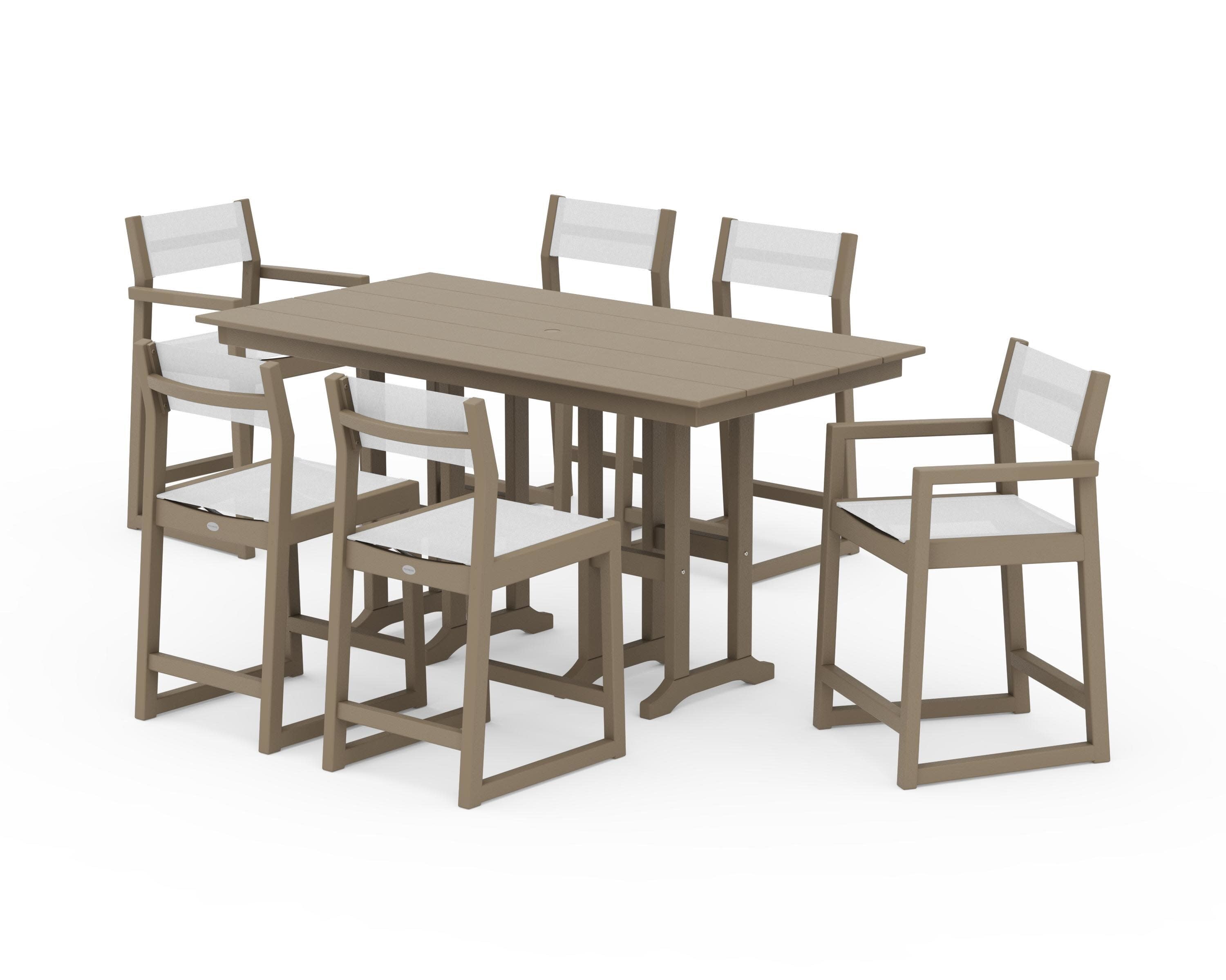 EDGE Sling 7-Piece Farmhouse Counter Set in Vintage Sahara / White Sling