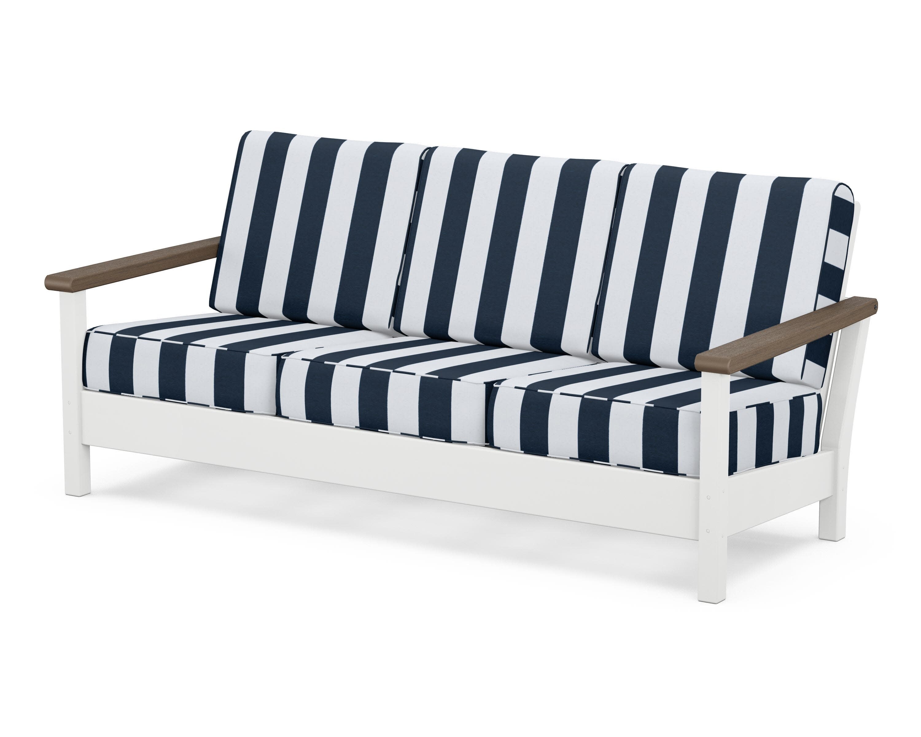 Harbour Deep Seating Sofa in White / Kona / Cabana Stripe Marine Indigo