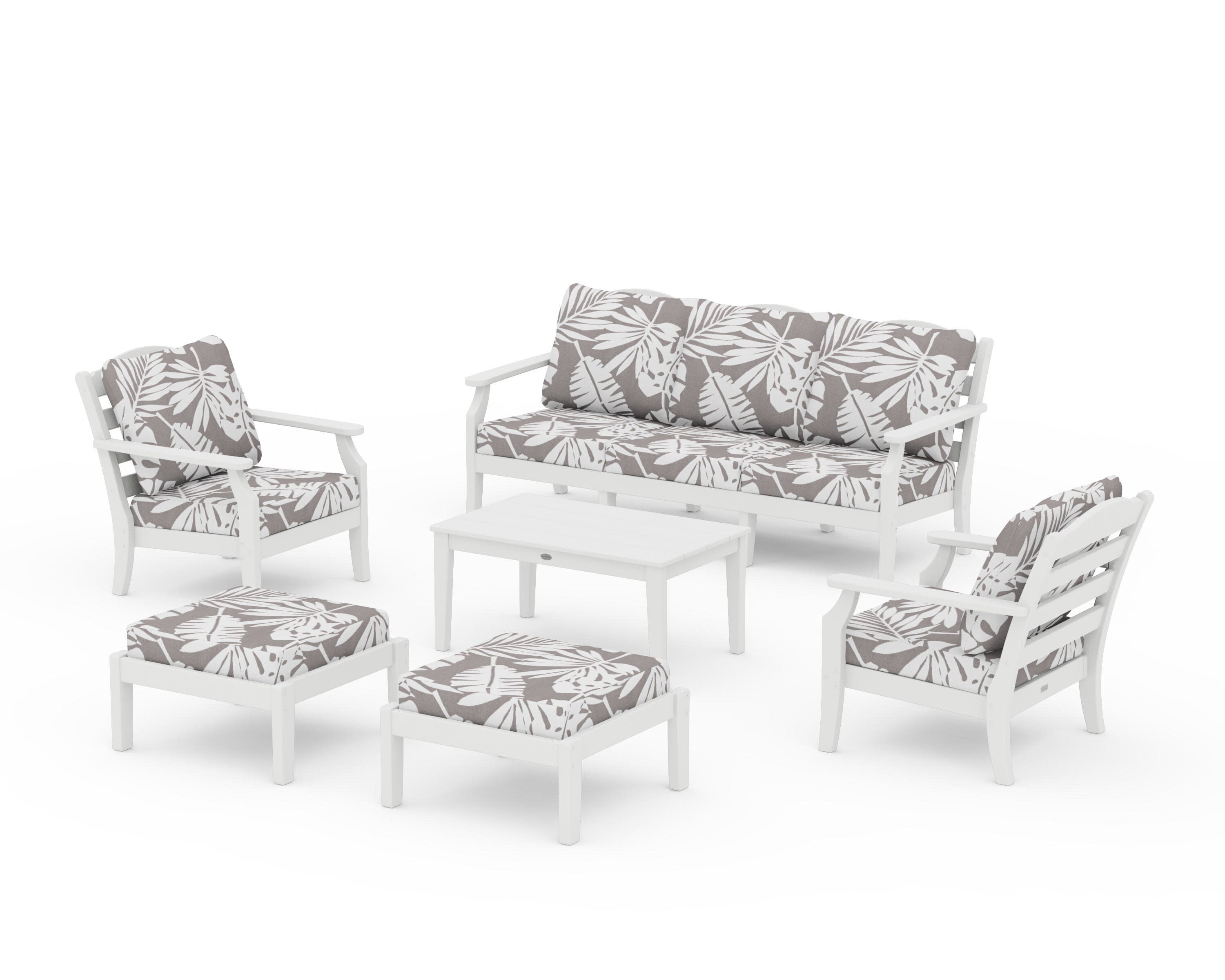 Savannah 6-Piece Lounge Sofa Set in Vintage White / Leaf Grey Mist