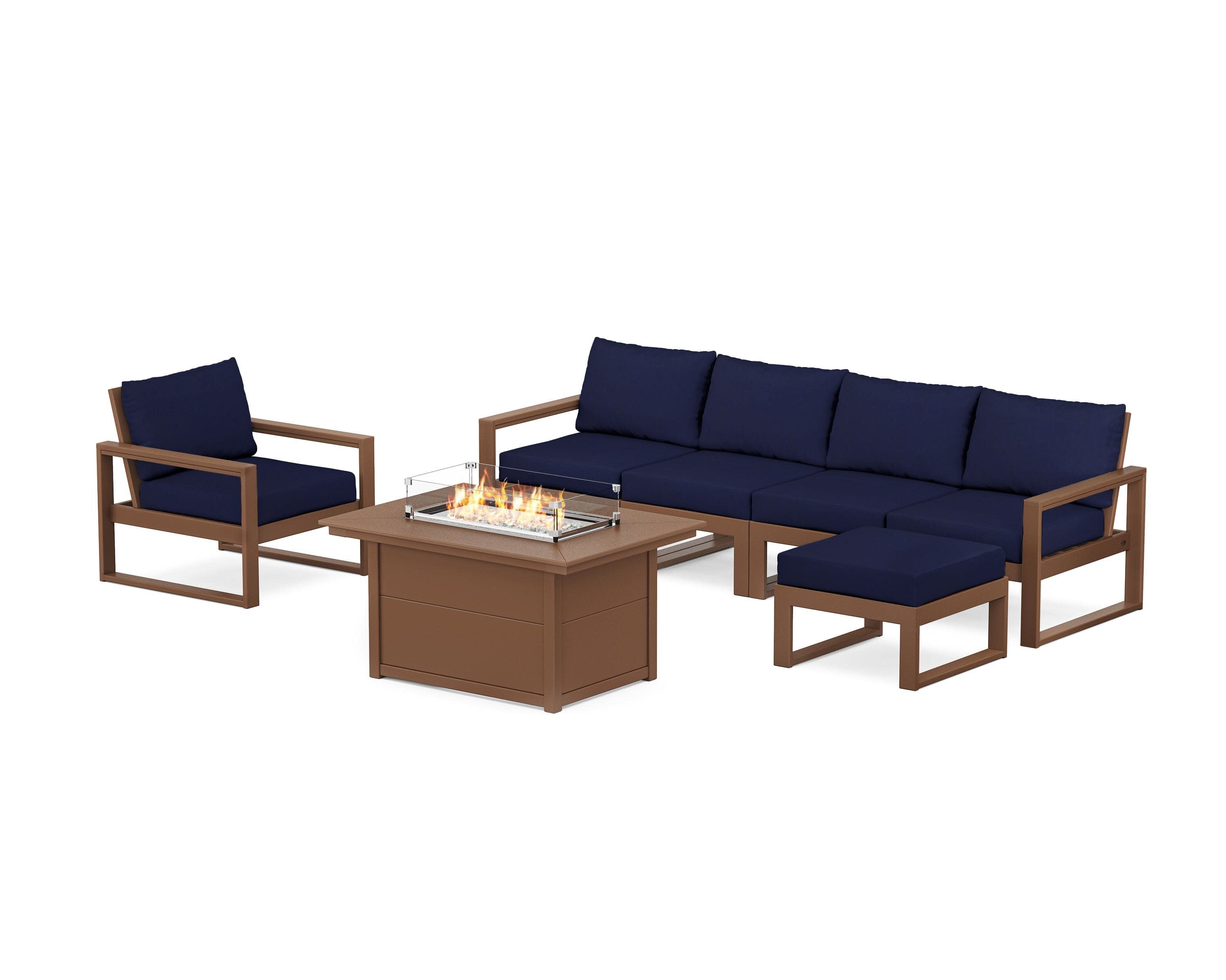 EDGE Sectional Lounge and Fire Pit Set in Teak / Navy