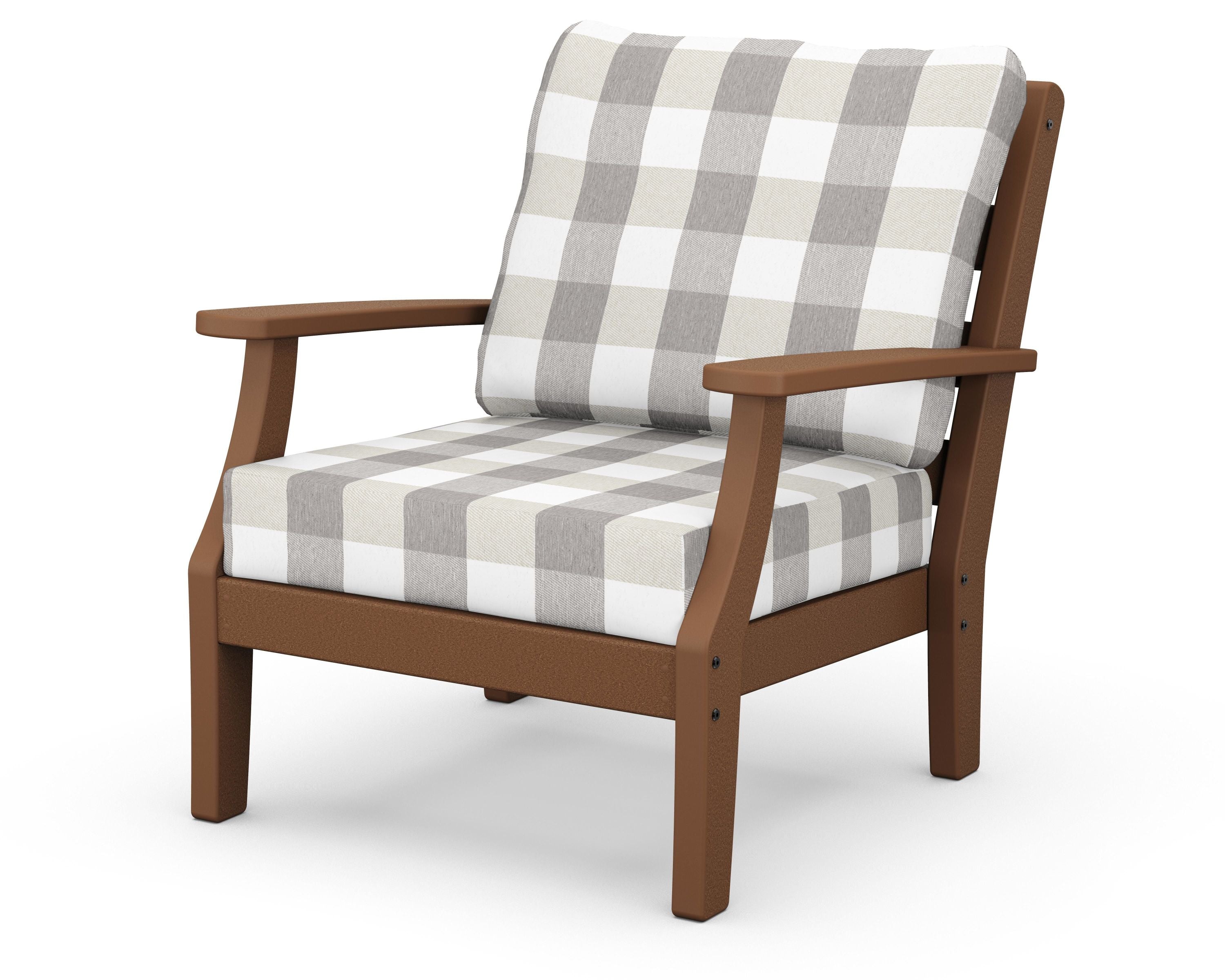 Chesapeake Deep Seating Chair in Teak / Buffalo Plaid Grey Mist
