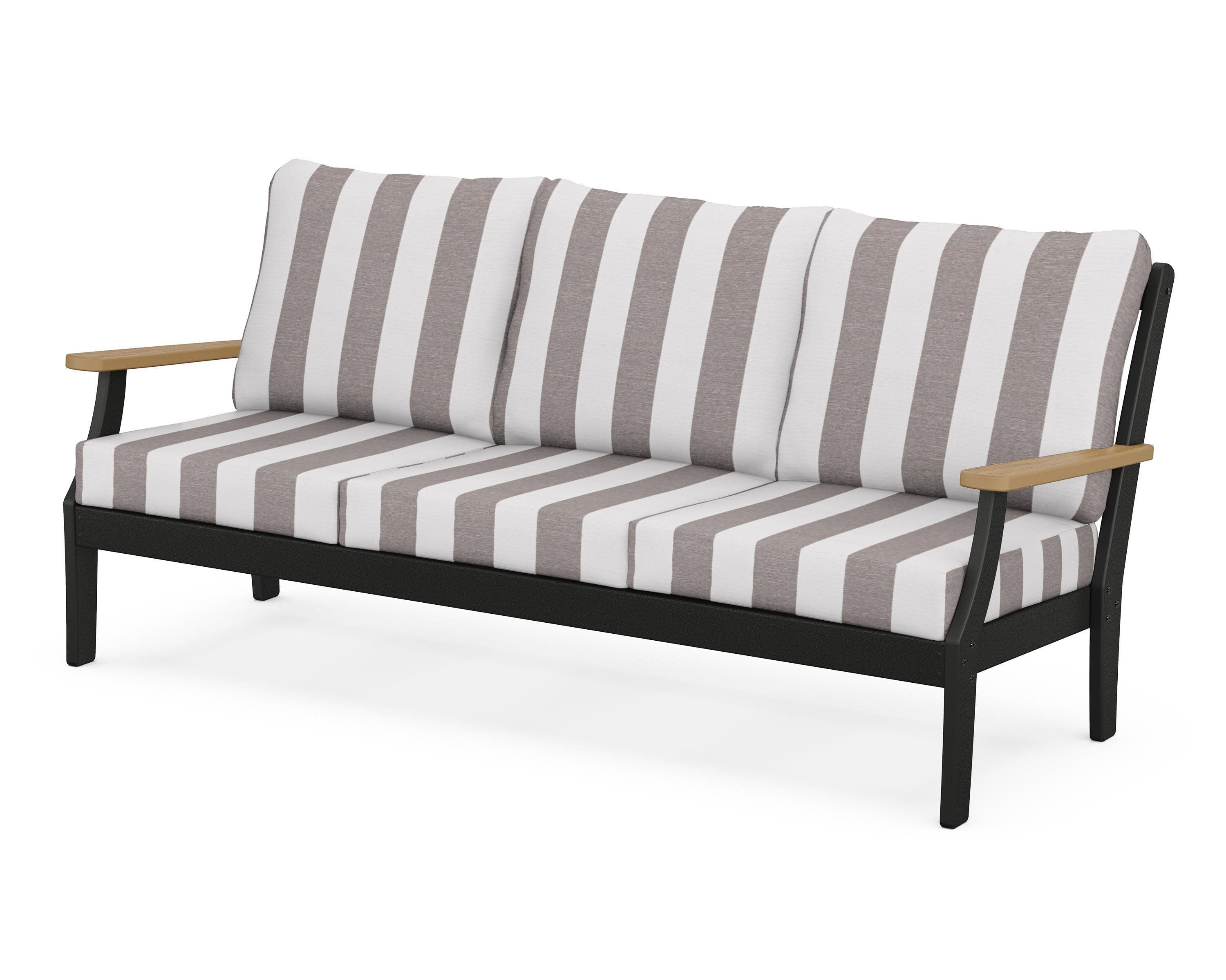 Braxton Deep Seating Sofa in Black / Natural / Cabana Stripe Grey Mist