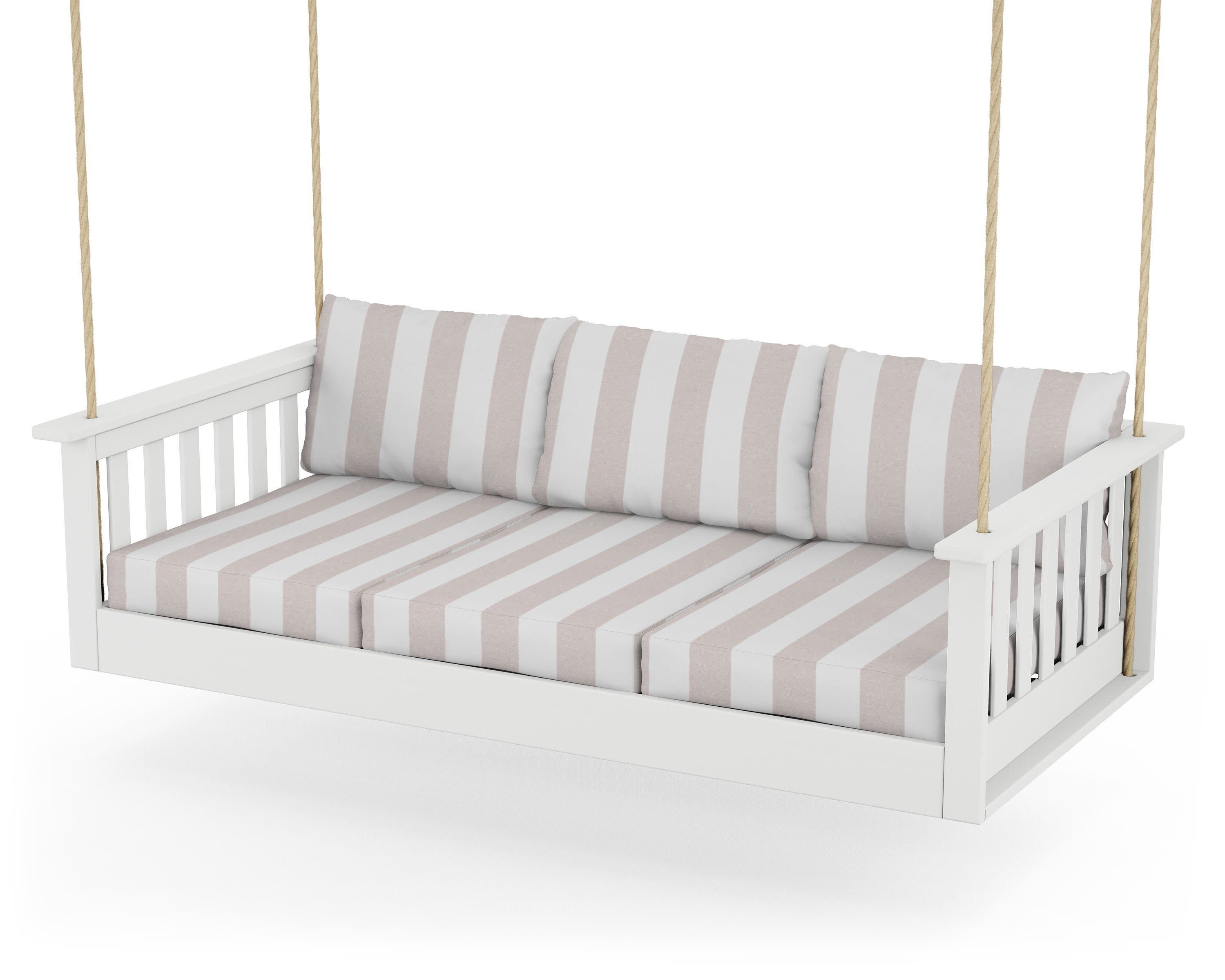 Vineyard Daybed Swing in White / Cabana Stripe Dune Burlap