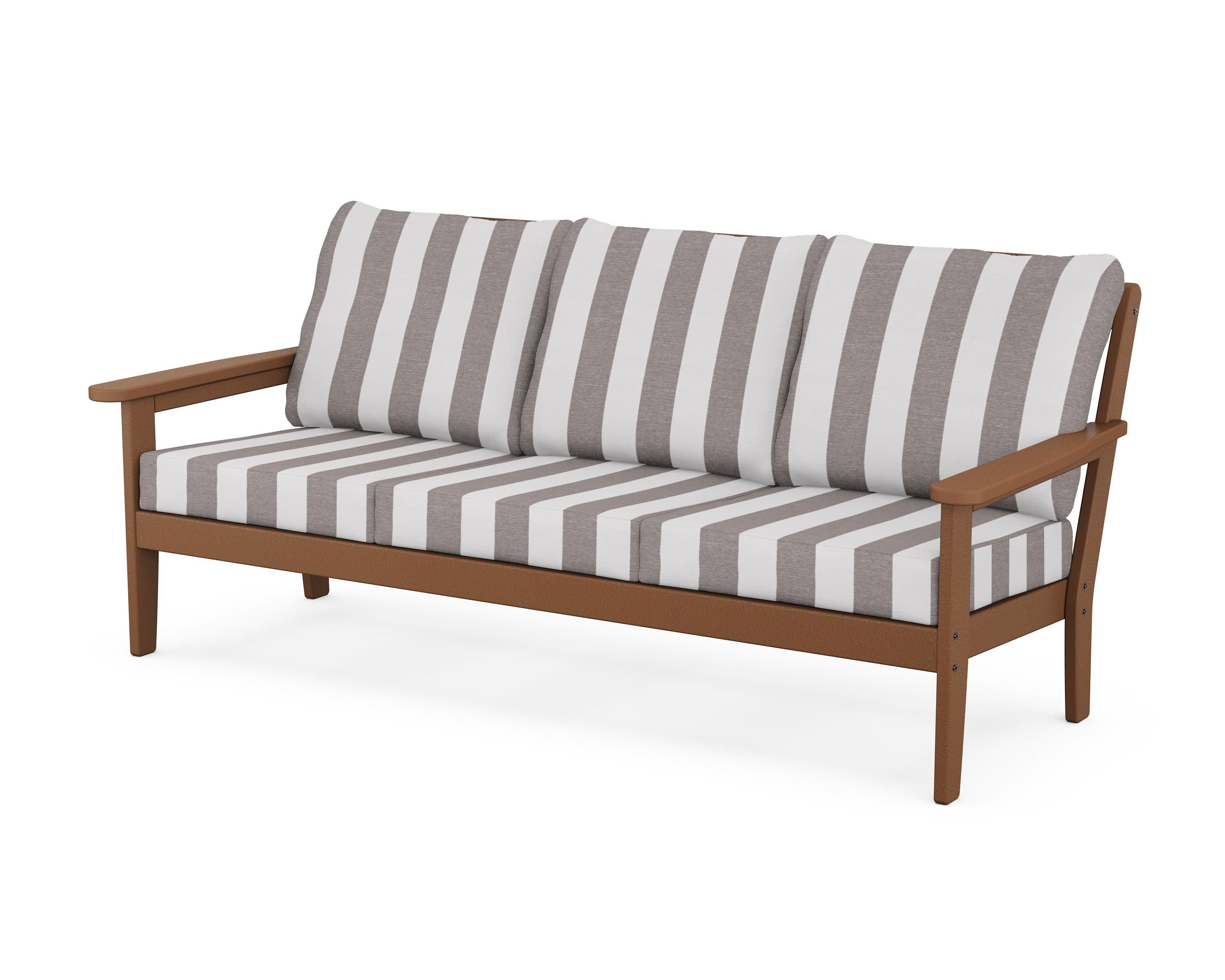 Cottage Deep Seating Sofa in Teak / Cabana Stripe Grey Mist