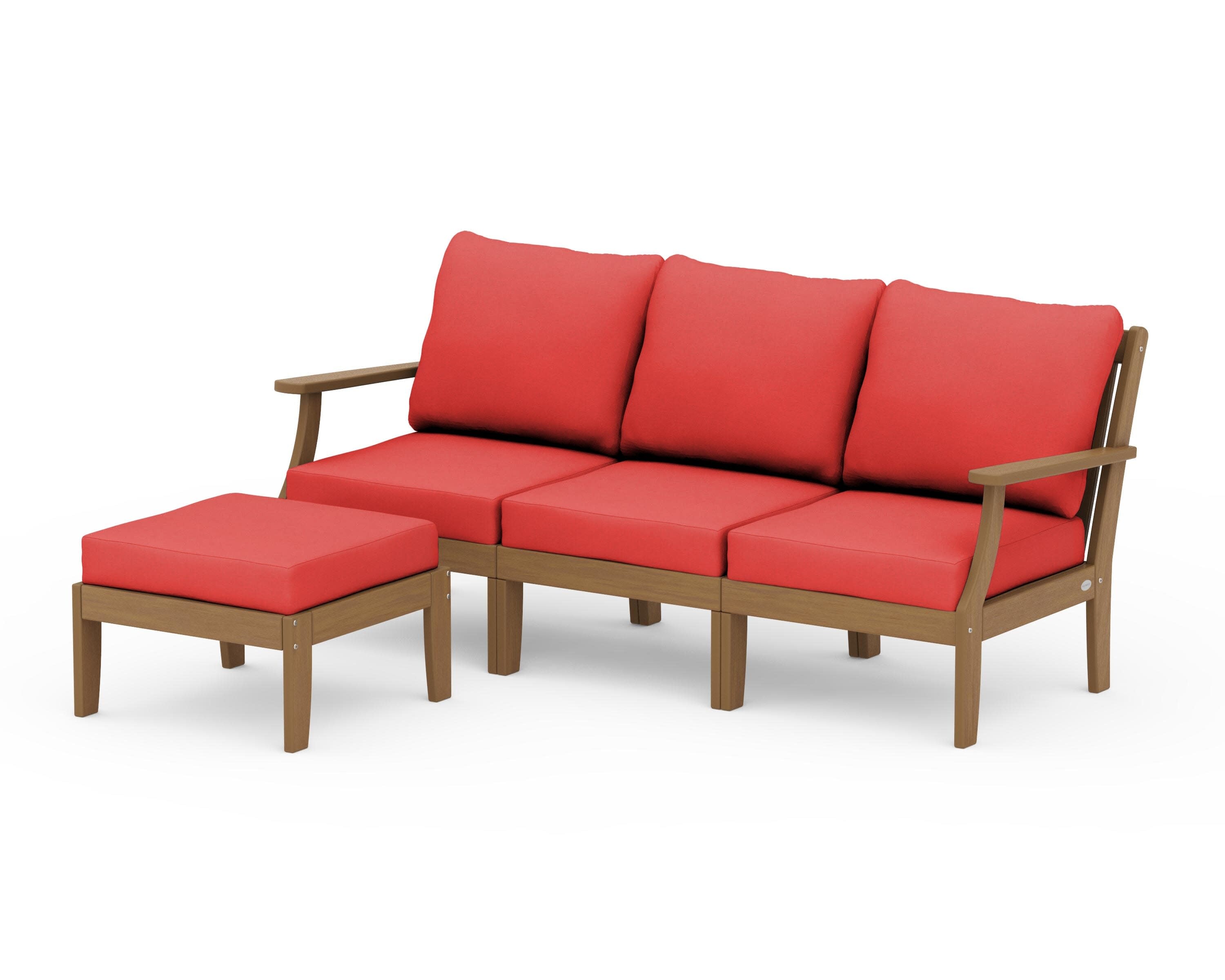 Braxton Modular 4-Piece Deep Seating Set with Ottoman in Natural / Crimson Linen