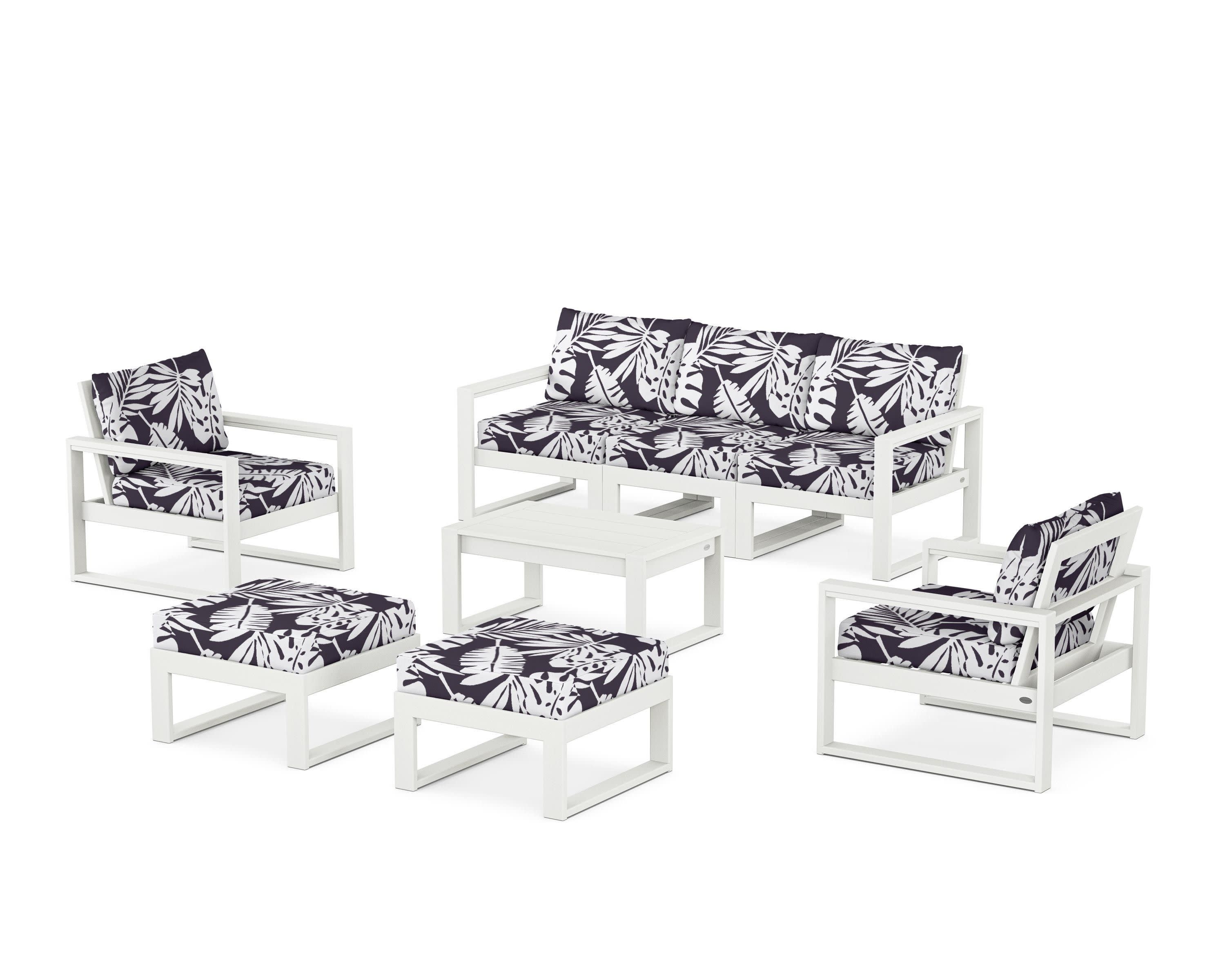 EDGE Sectional 8-Piece Lounge Sofa Set in Vintage White / Leaf Navy