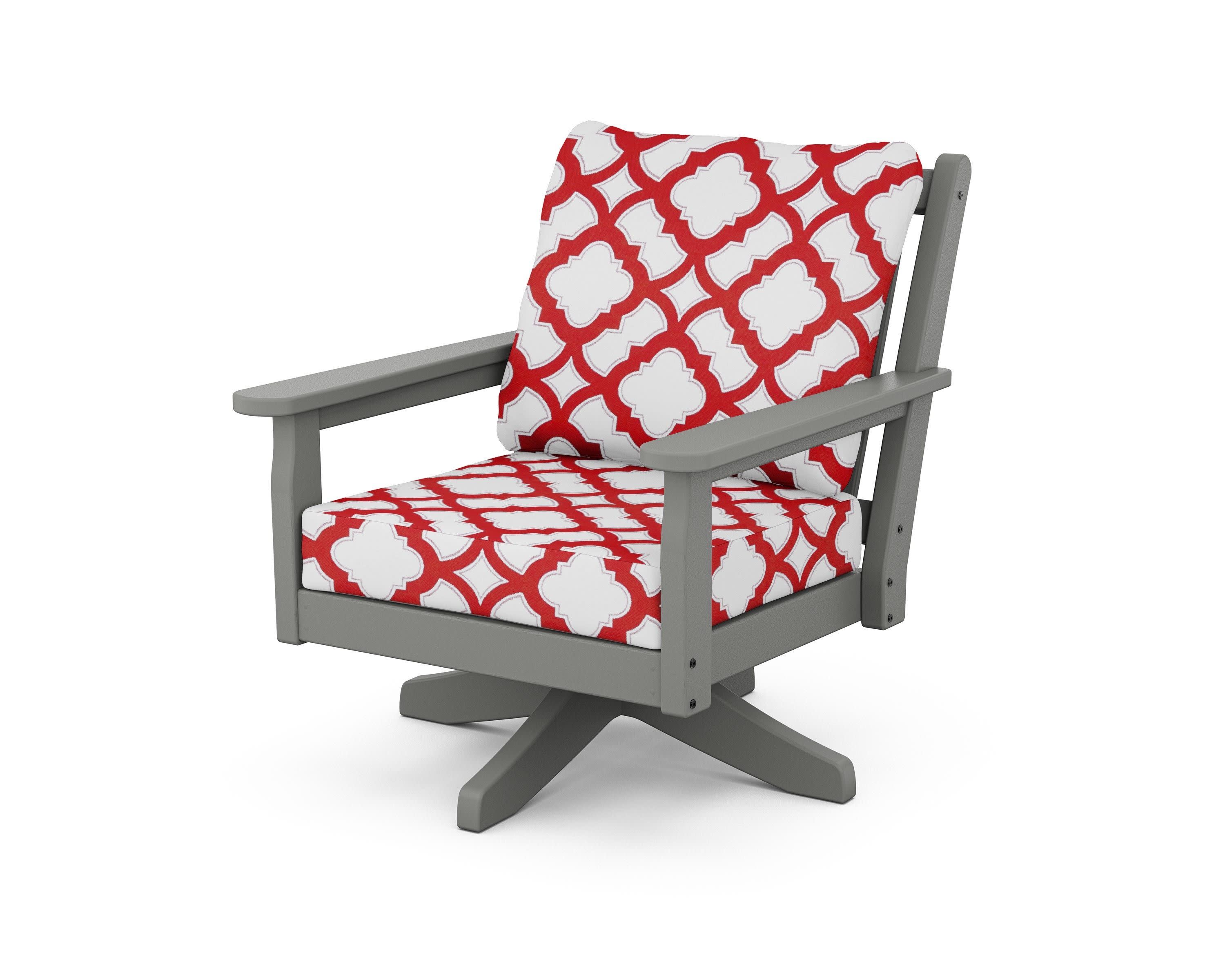 Chippendale Deep Seating Swivel Chair in Slate Grey / Trellis Crimson