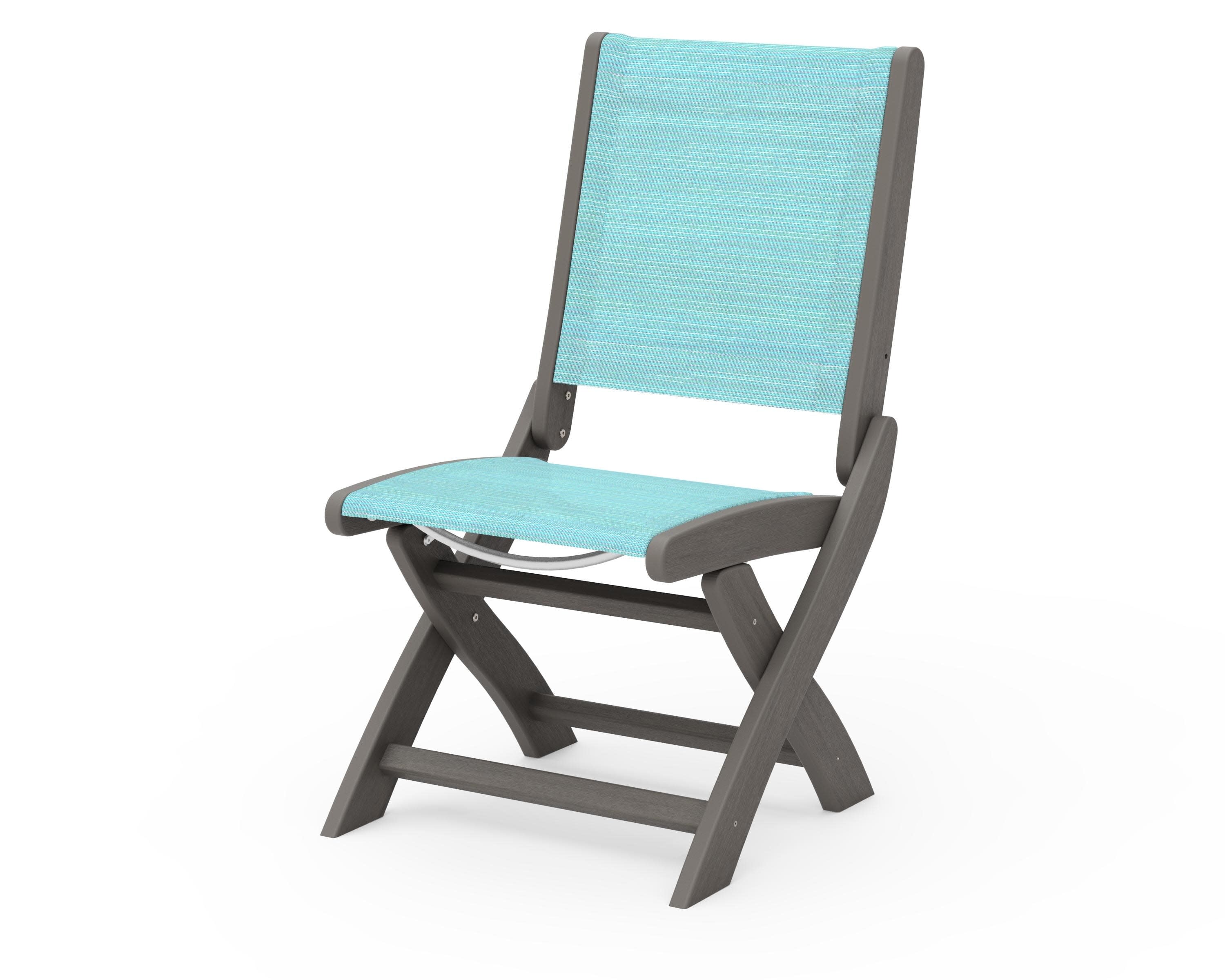 Coastal Folding Side Chair in Driftwood / Dupioni Aquamarine Sling
