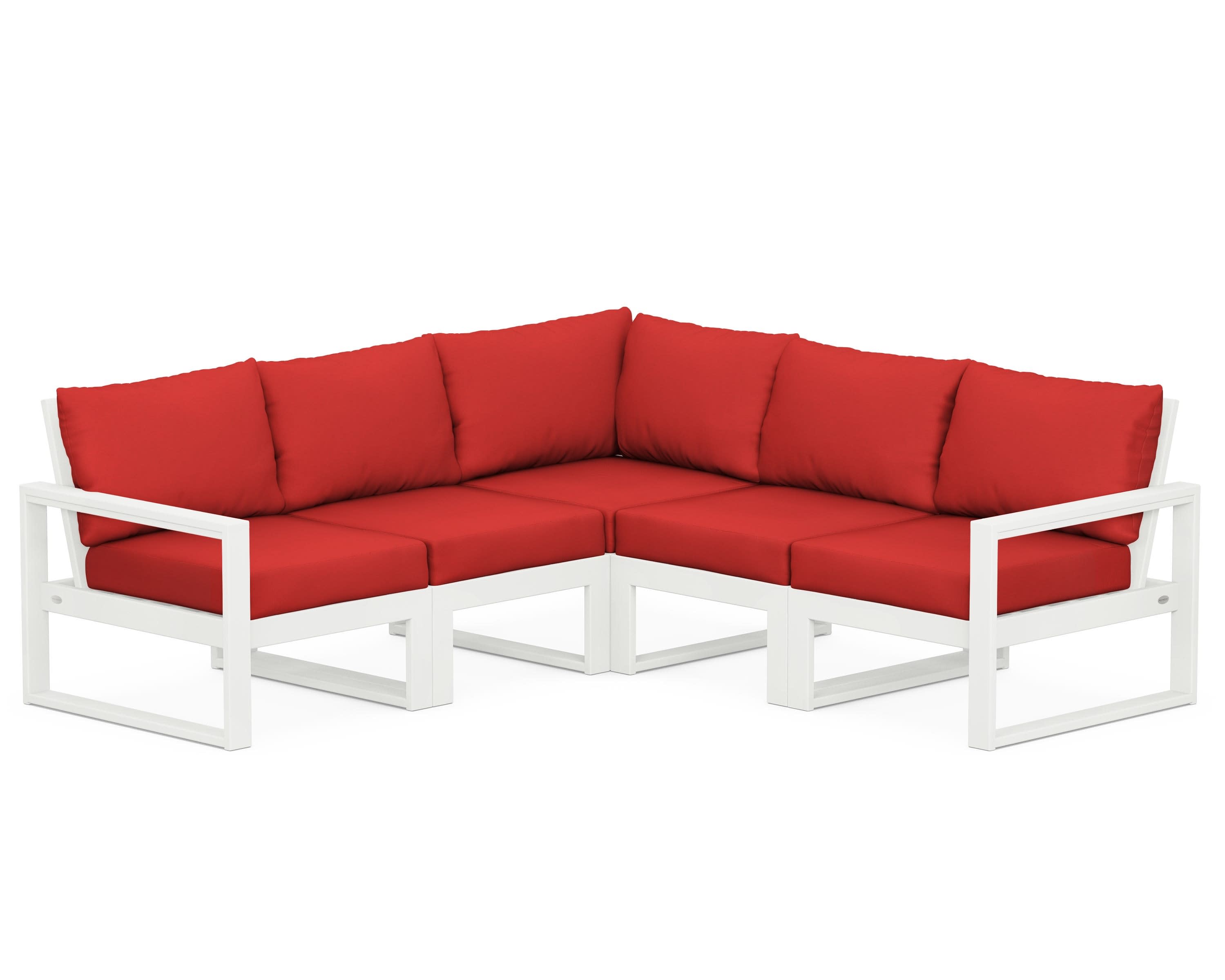 EDGE 5-Piece Modular Deep Seating Set in Vintage White / Crimson Linen