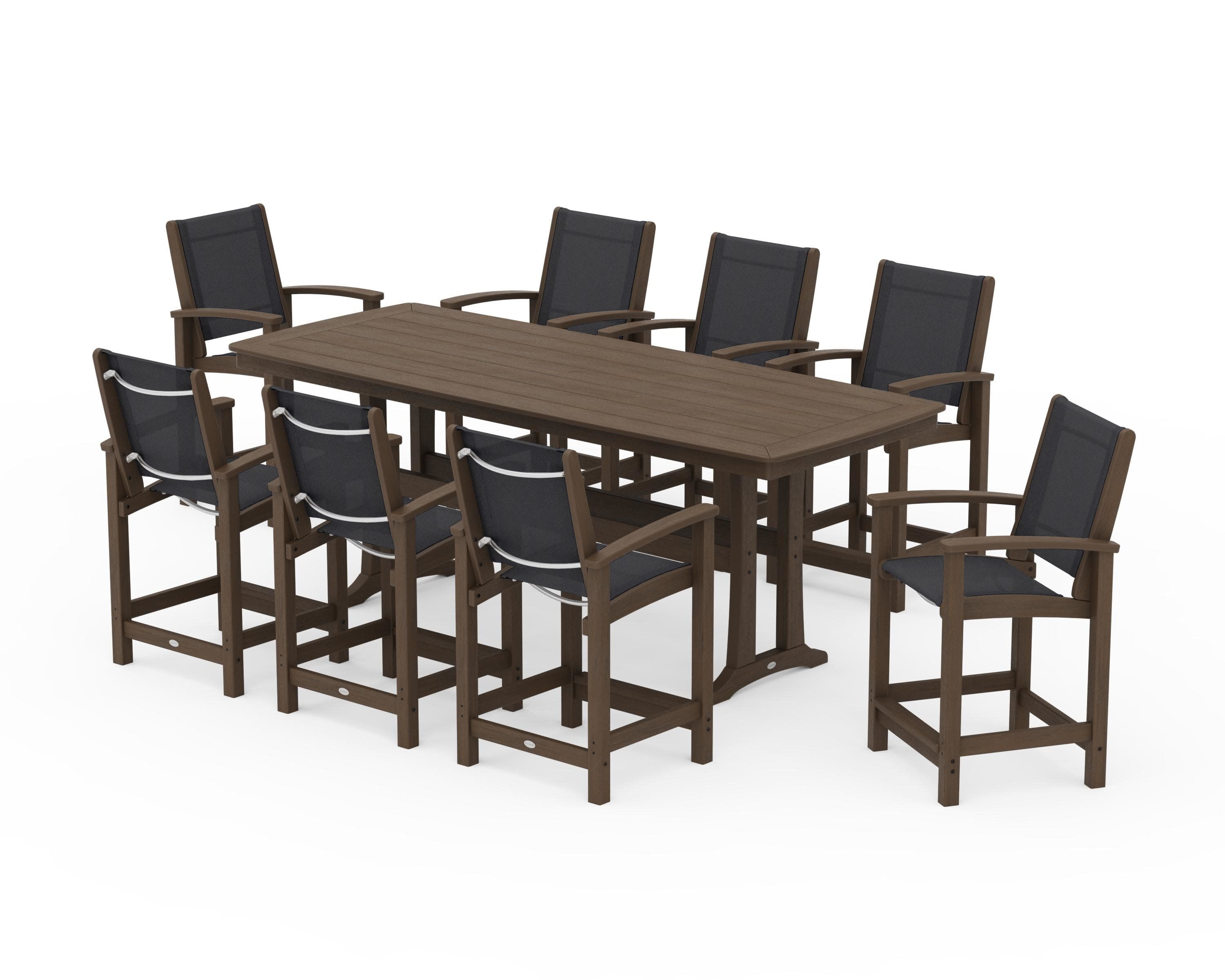 Coastal 9-Piece Counter Set with Trestle Legs in Kona / Black Sling