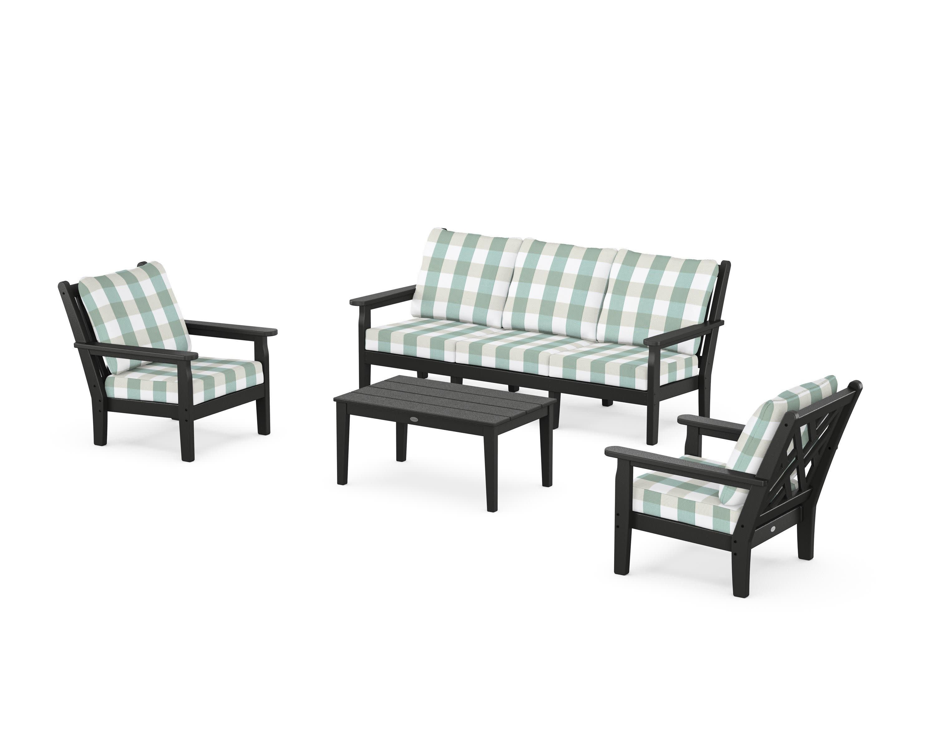 Chippendale 4-Piece Deep Seating Set with Sofa in Black / Buffalo Plaid Glacier Spa