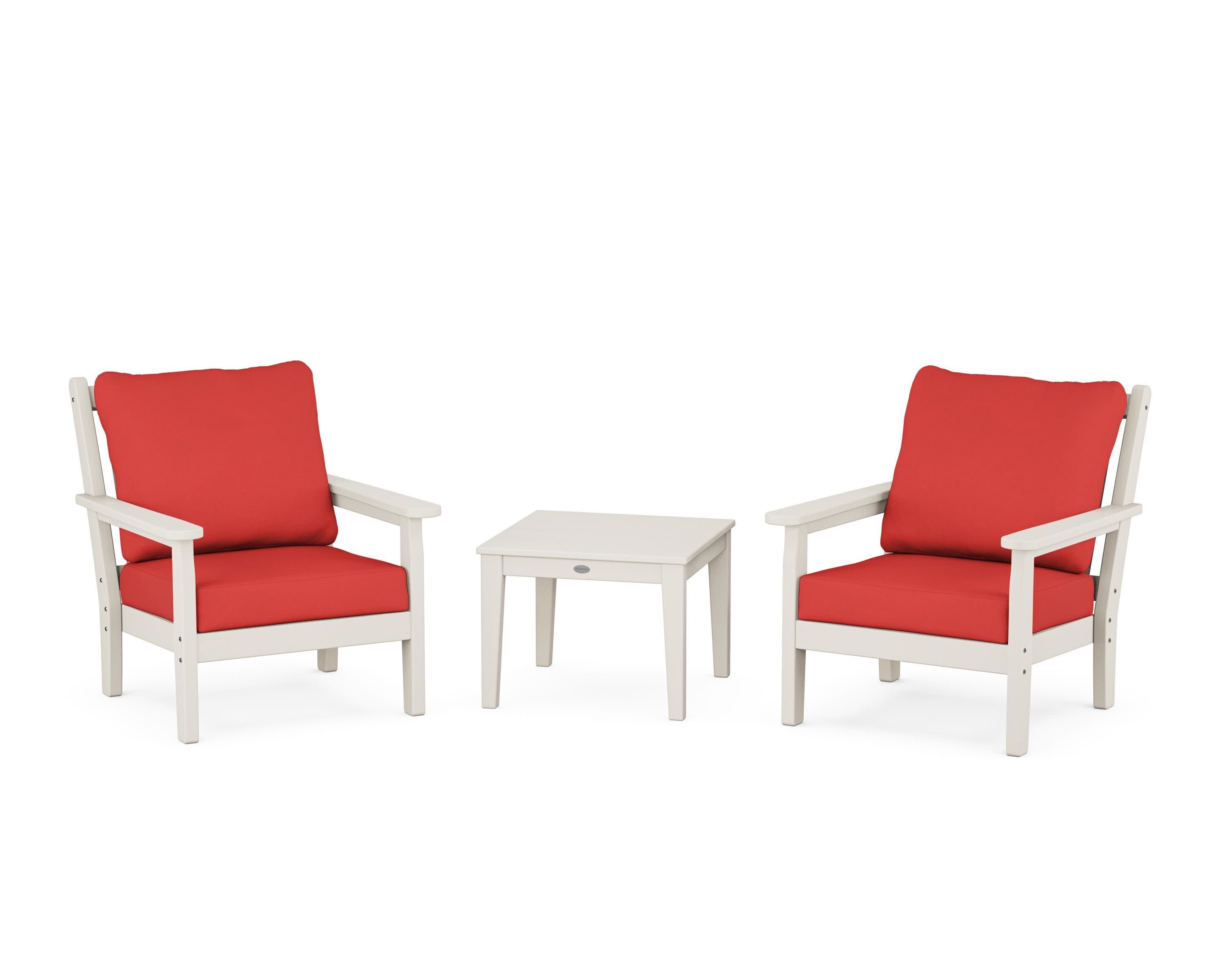 Chippendale 3-Piece Deep Seating Set in Sand / Crimson Linen