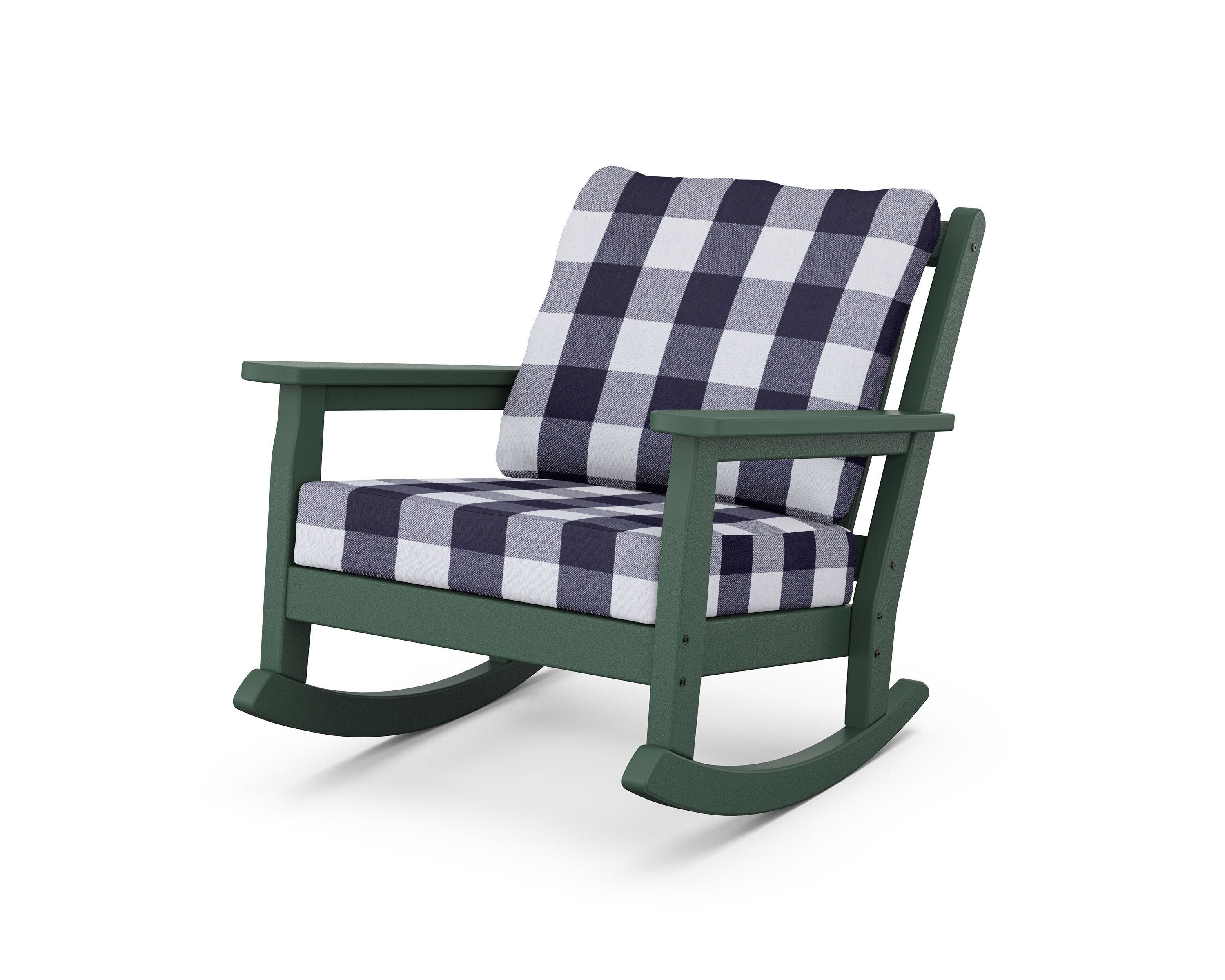 Chippendale Deep Seating Rocking Chair in Green / Buffalo Plaid Navy