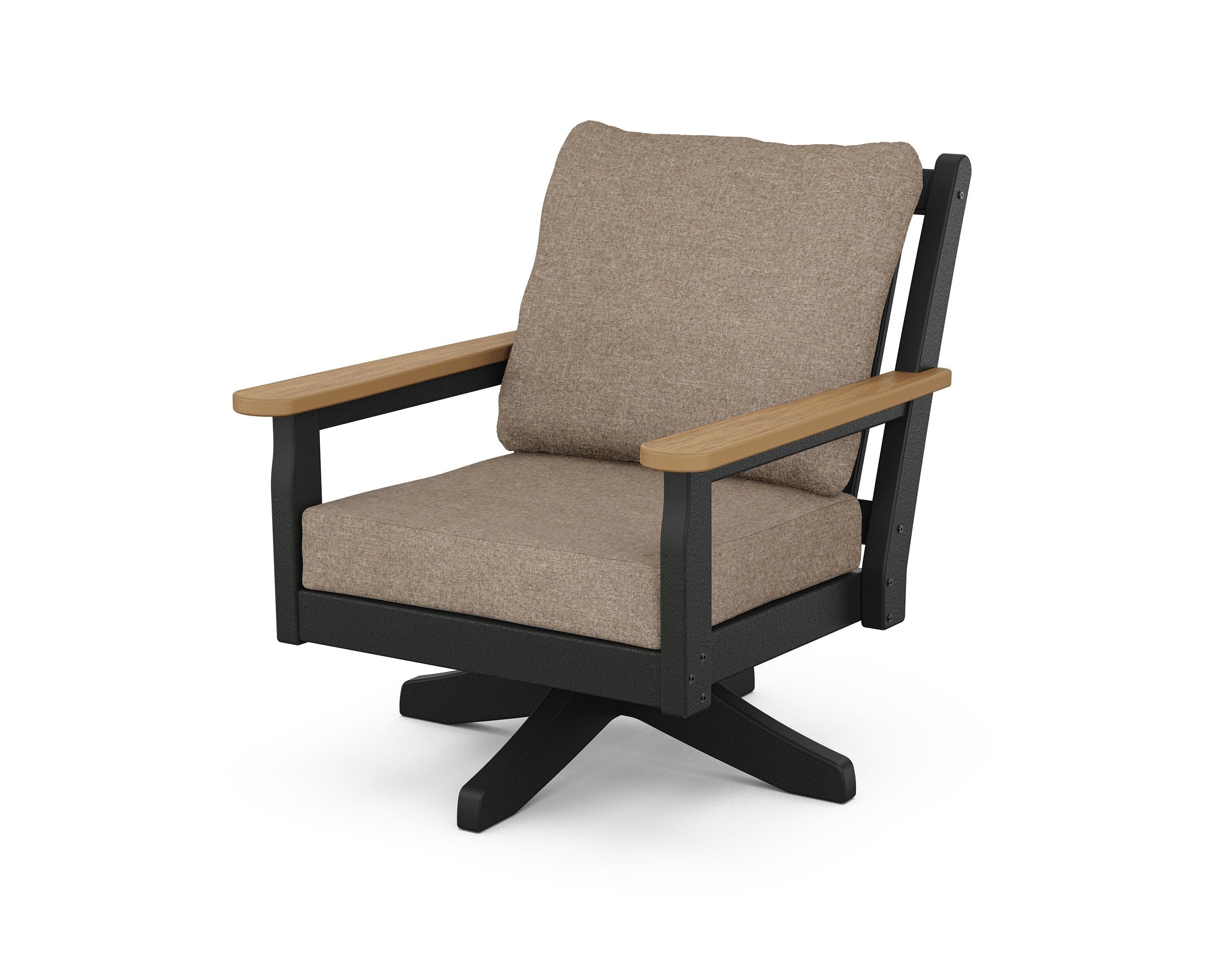 Chippendale Deep Seating Swivel Chair in Black / Natural / Spiced Burlap