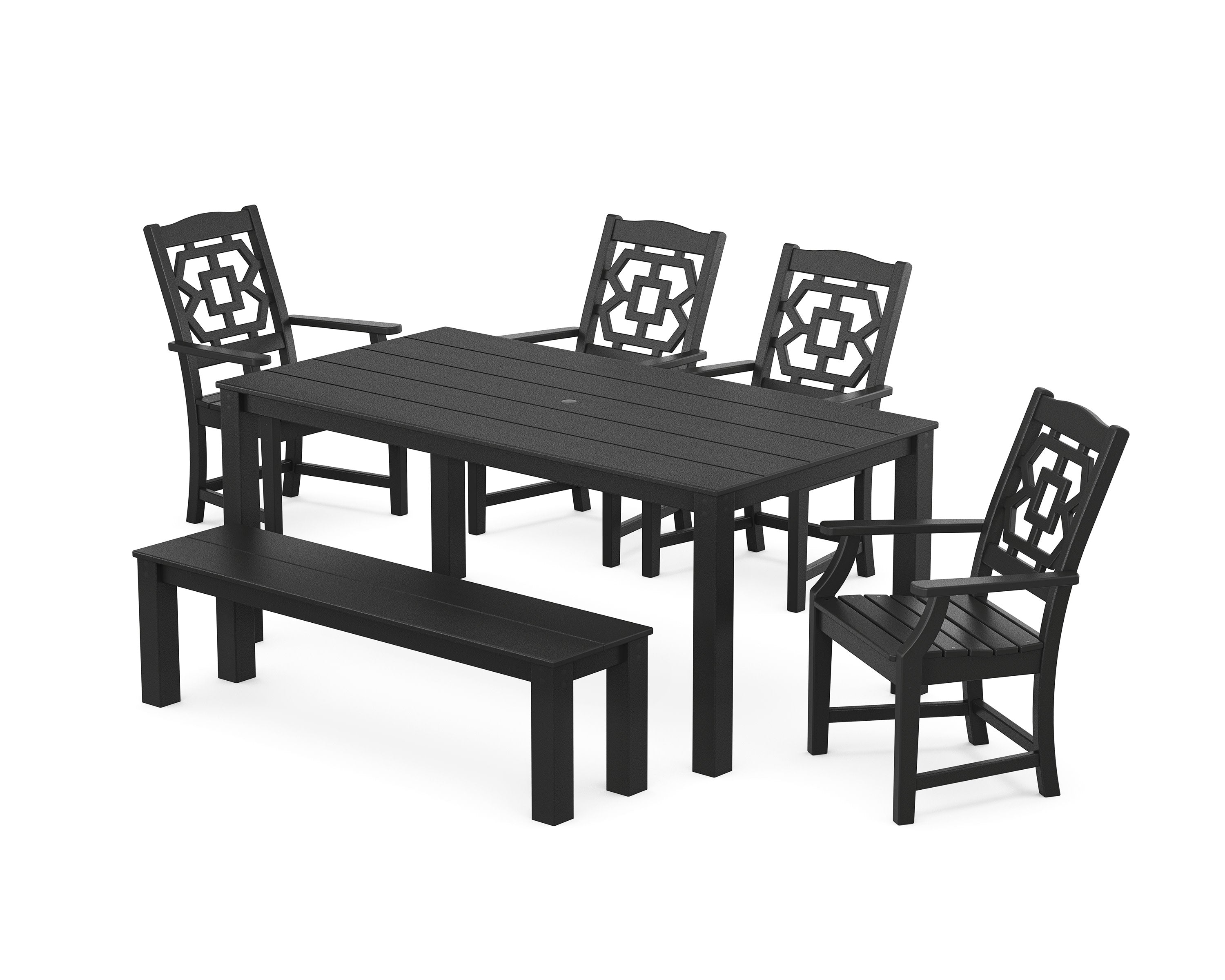 Chinoiserie 6-Piece Parsons Dining Set with Bench in Black