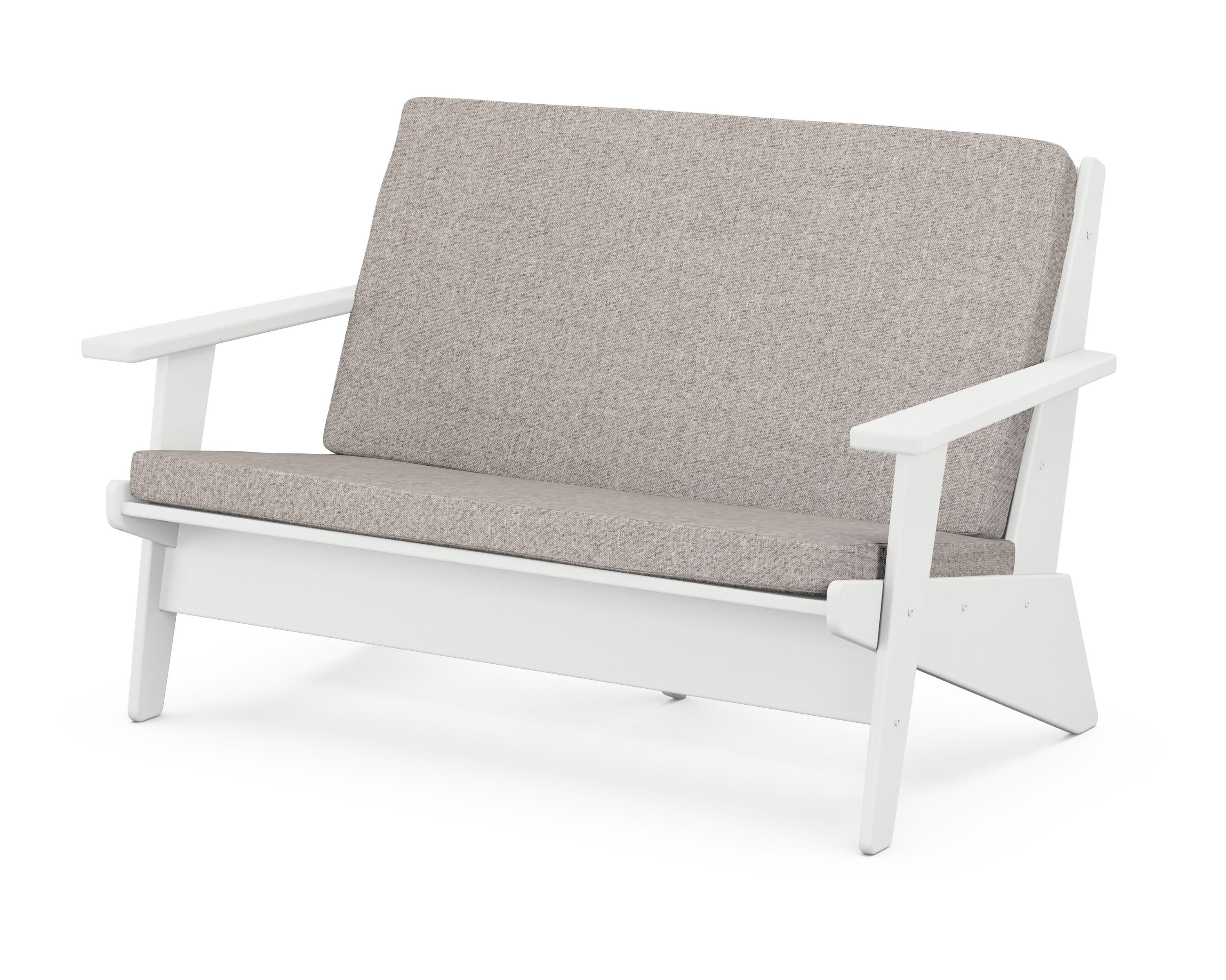 Riviera Modern Lounge Loveseat in White / Weathered Tweed