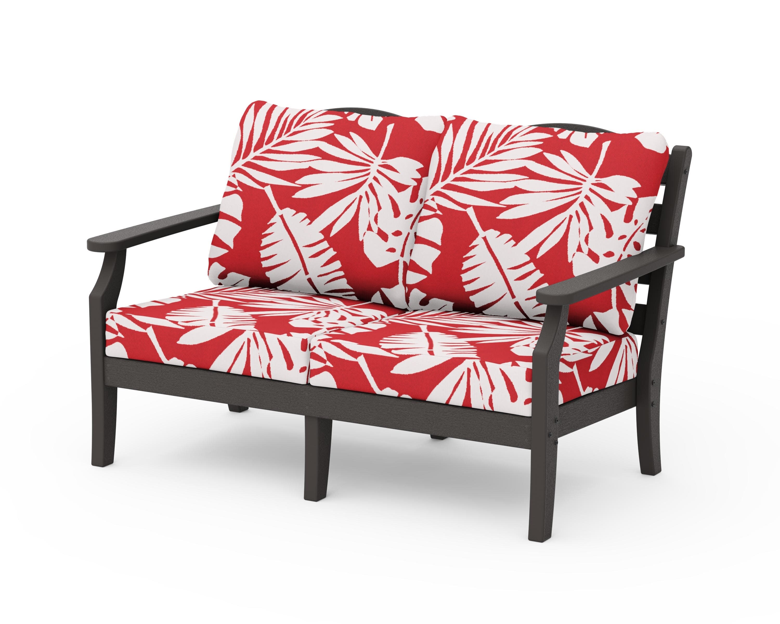 Savannah Deep Seating Loveseat in Vintage Coffee / Leaf Crimson