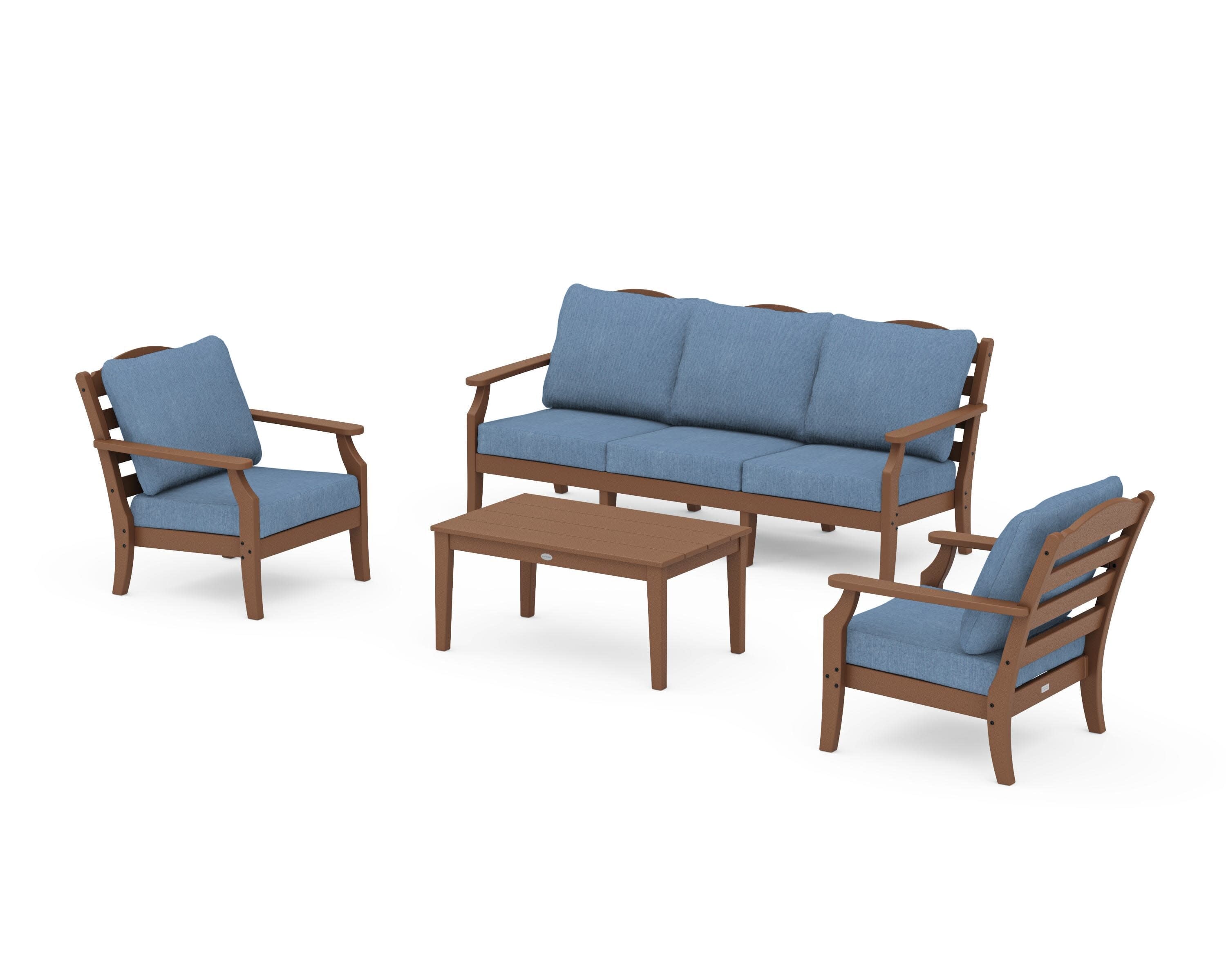 Savannah 4-Piece Deep Seating Set with Sofa in Teak / Sky Blue