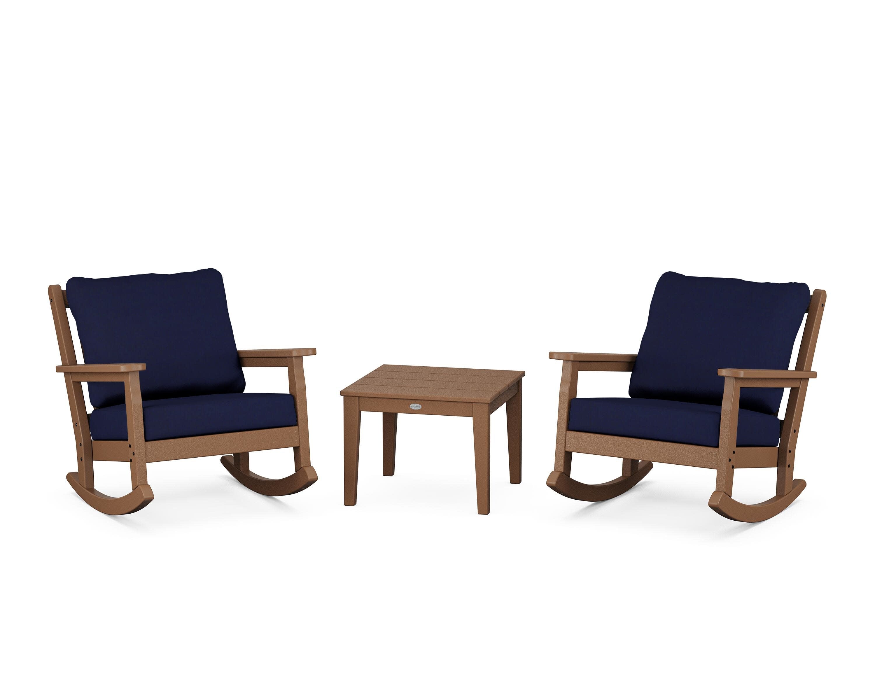 Chippendale 3-Piece Deep Seating Rocker Set in Teak / Navy