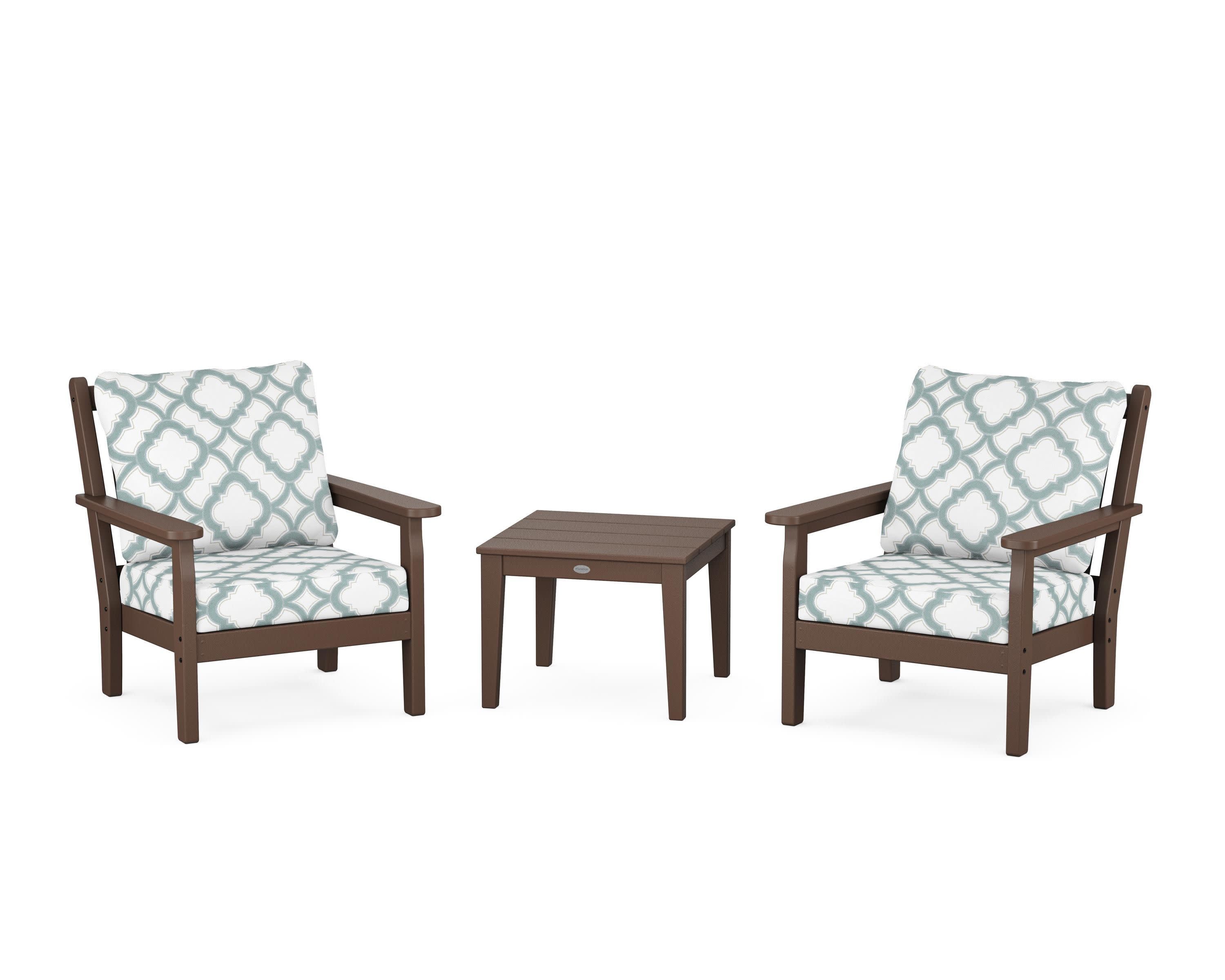 Chippendale 3-Piece Deep Seating Set in Mahogany / Trellis Glacier Spa