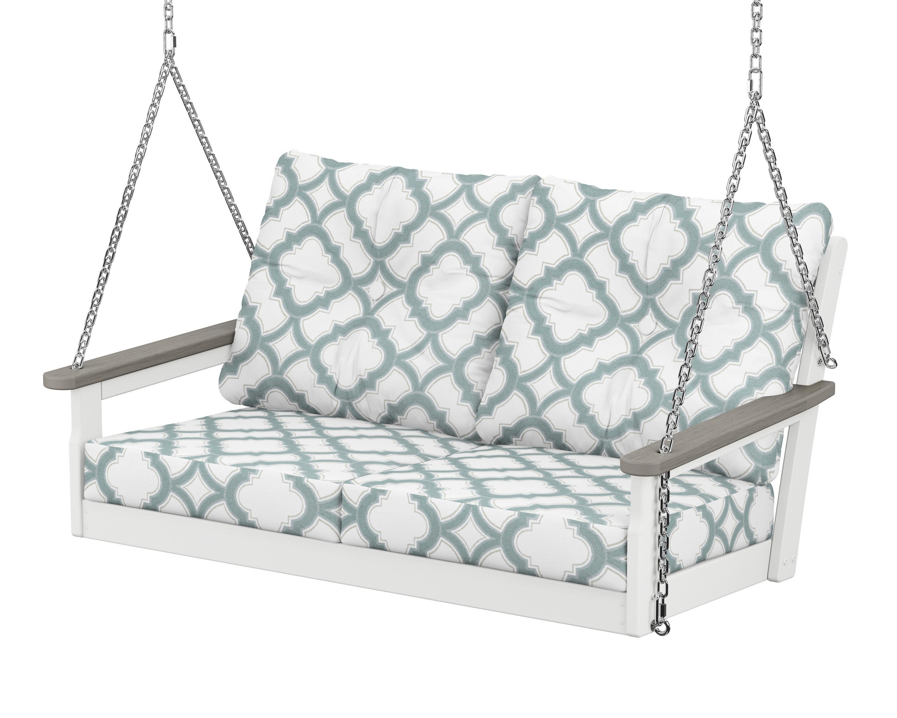 Vineyard Deep Seating Swing in White / Driftwood / Trellis Glacier Spa
