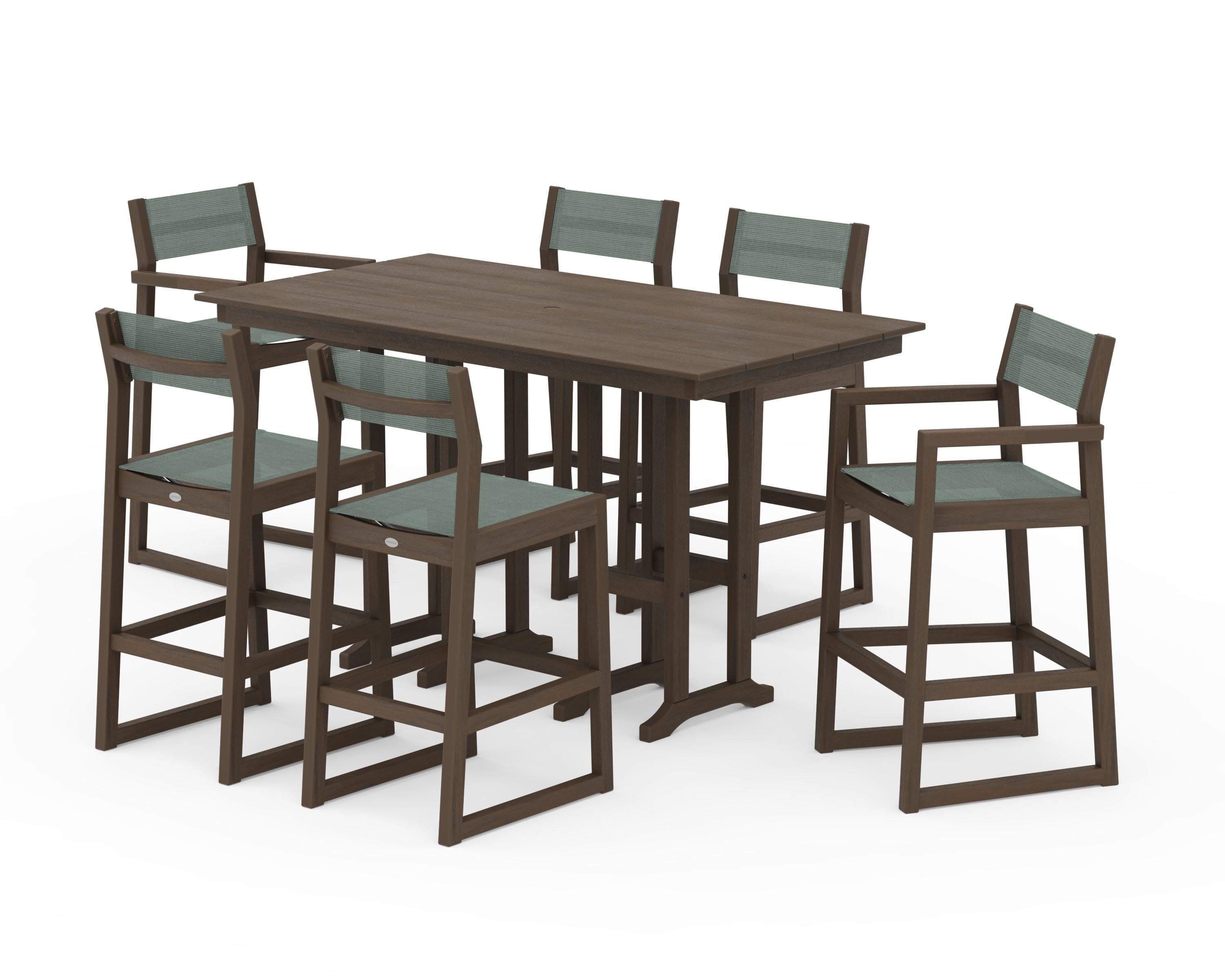 EDGE Sling 7-Piece Farmhouse Bar Set in Kona / Dupioni Sea Mist Sling