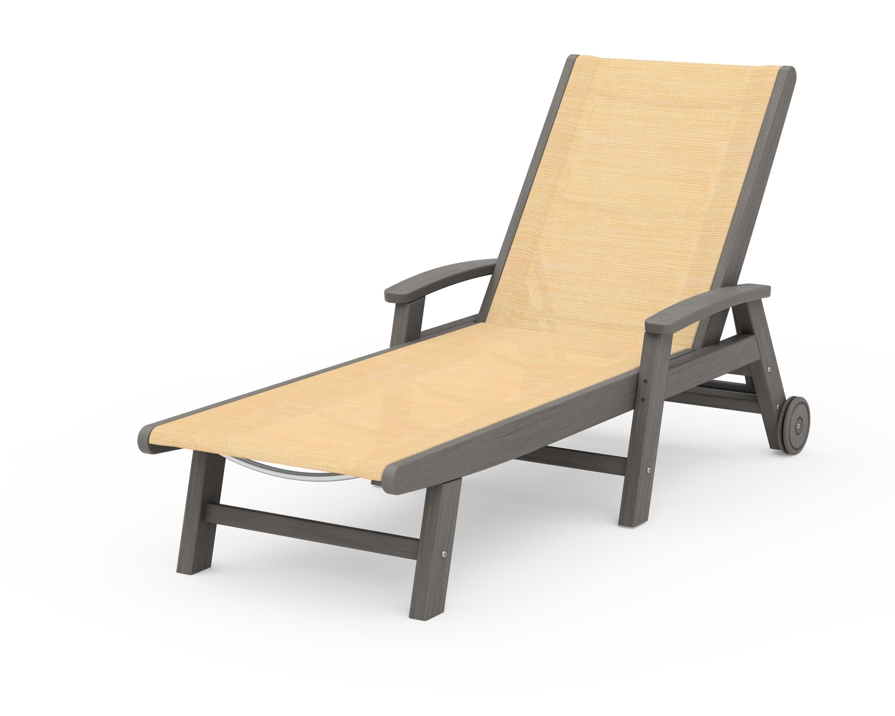 Coastal Chaise with Wheels in Driftwood / Dupioni Apricot Sling