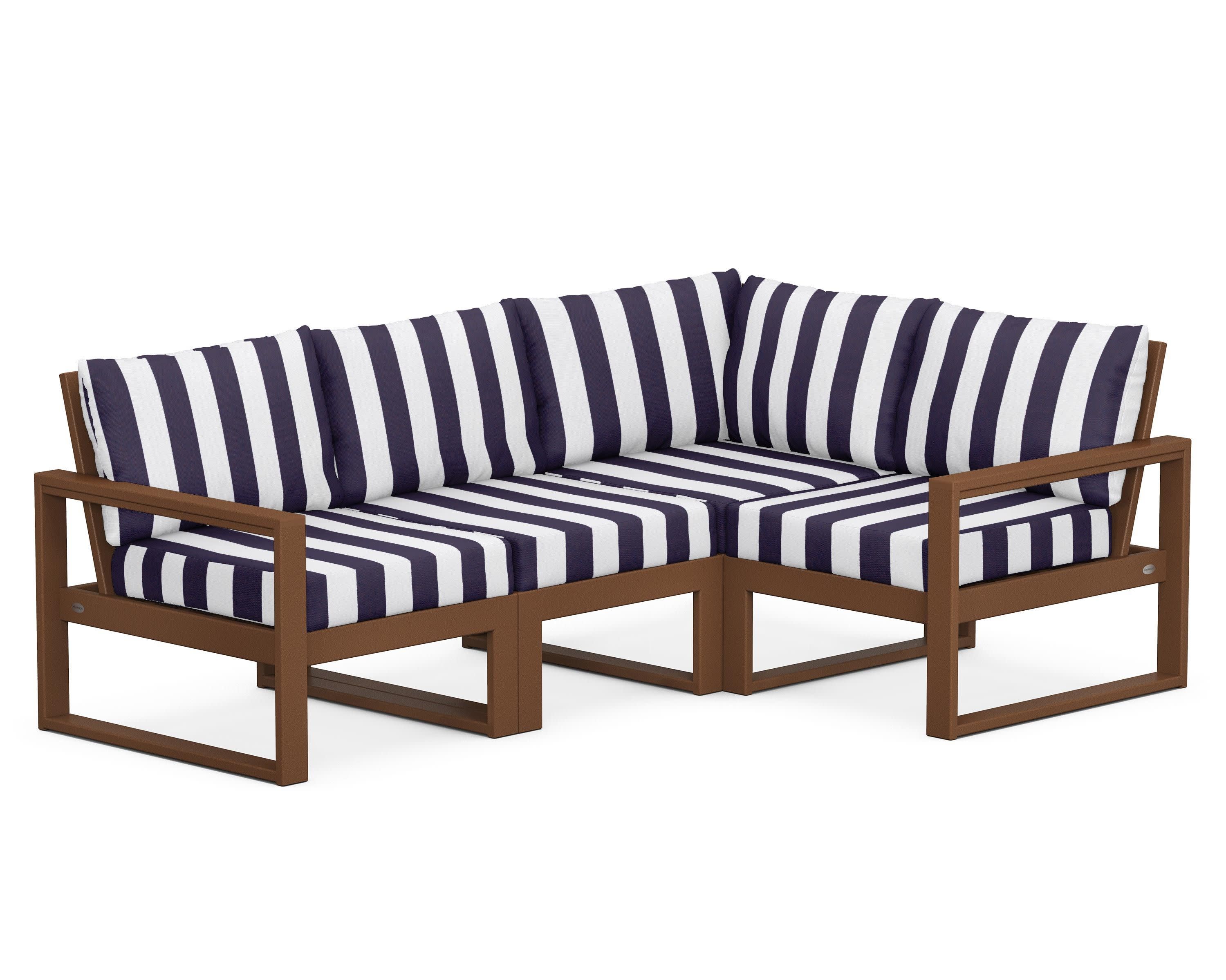 EDGE 4-Piece Modular Deep Seating Set in Teak / Cabana Stripe Navy