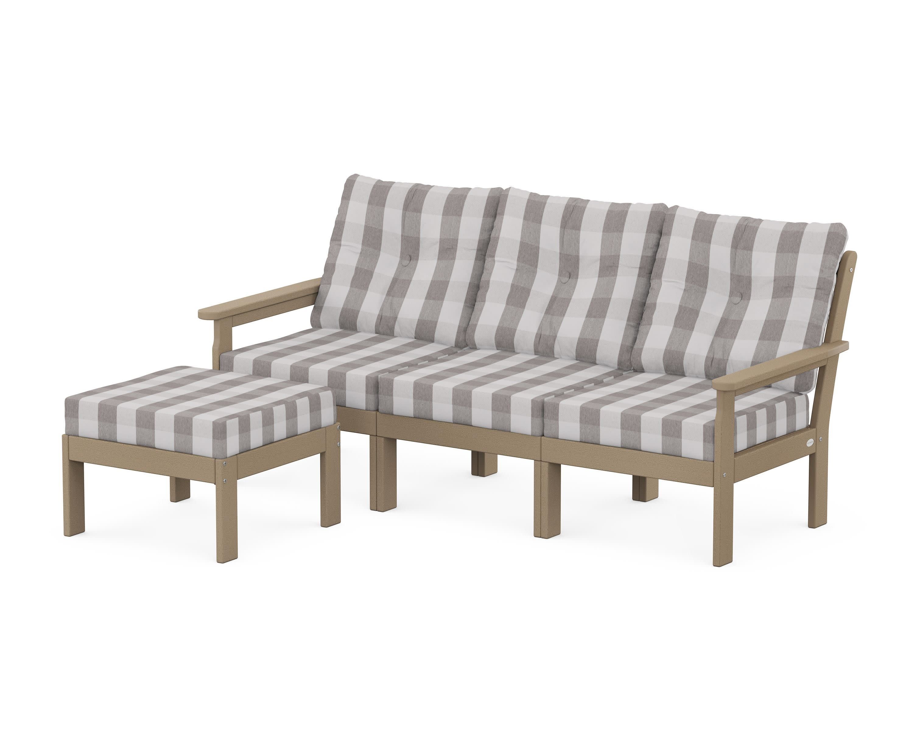 Vineyard 4-Piece Sectional with Ottoman in Vintage Sahara / Buffalo Plaid Grey Mist