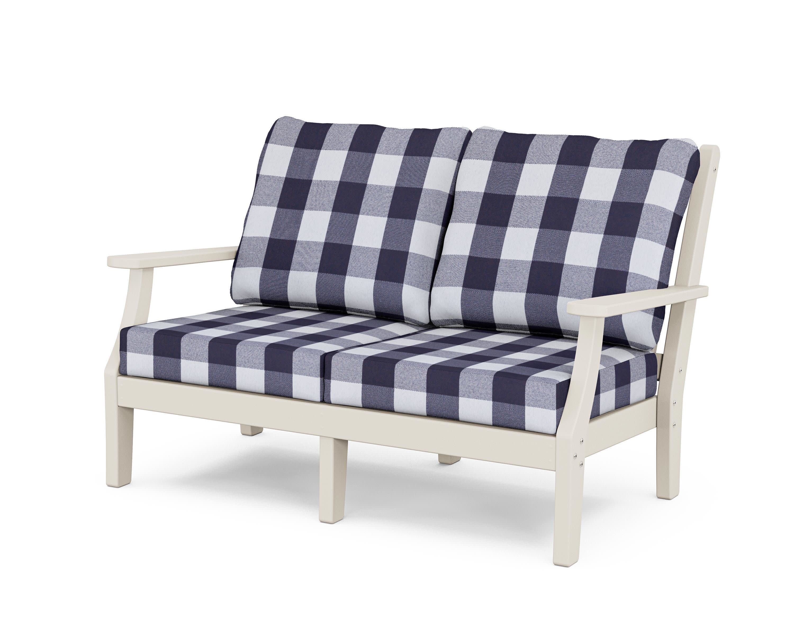 Wovendale Deep Seating Loveseat in Sand / Buffalo Plaid Navy