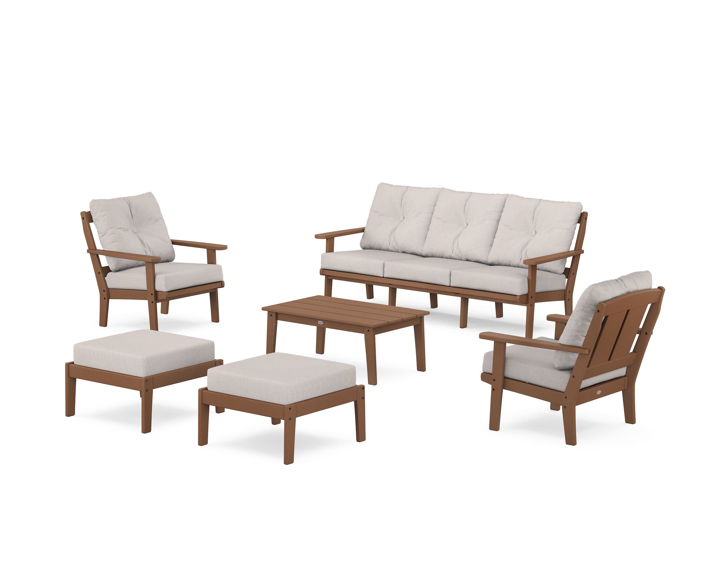 Mission 6-Piece Lounge Sofa Set in Teak / Dune Burlap
