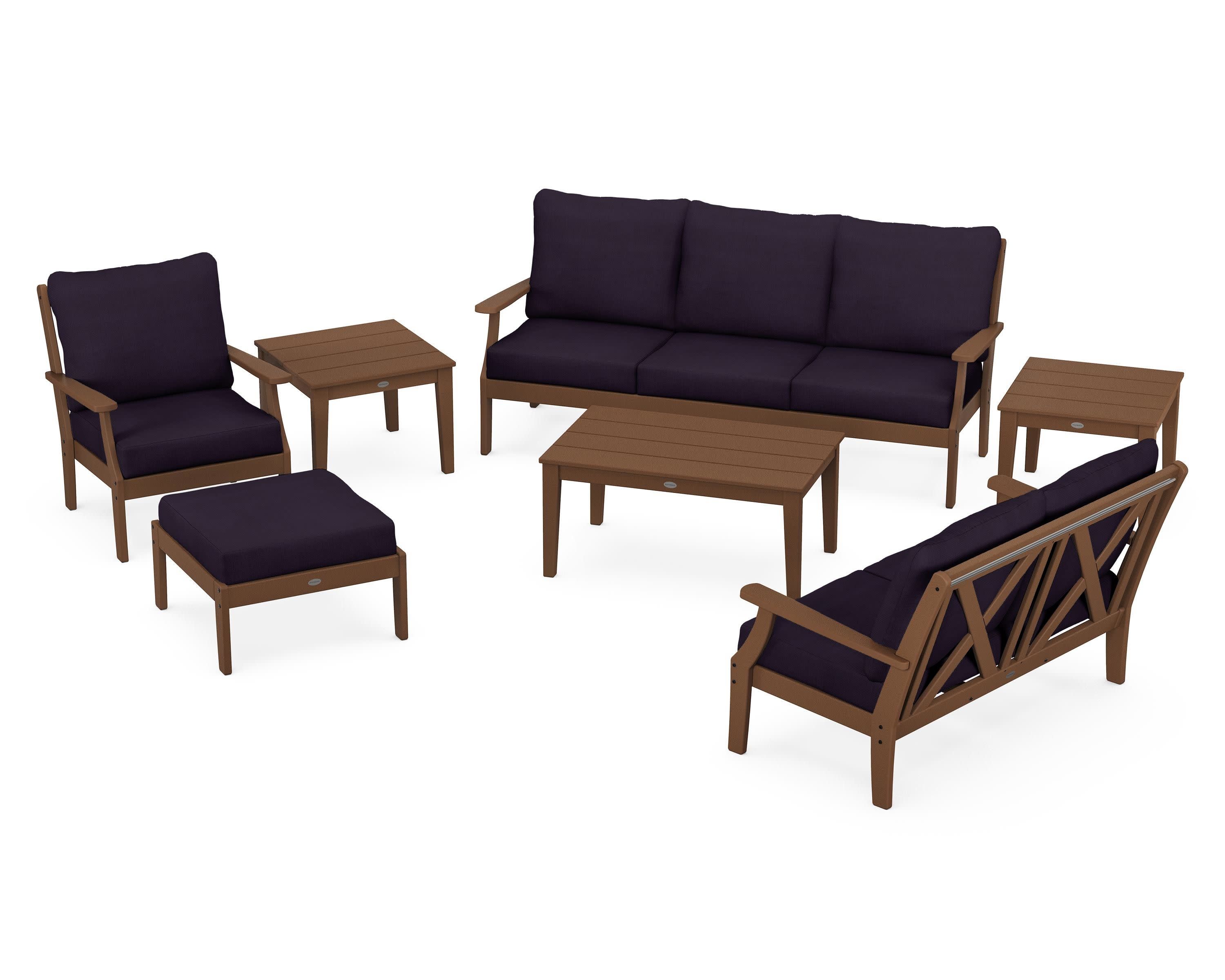 Braxton 7-Piece Deep Seating Set in Teak / Navy Linen
