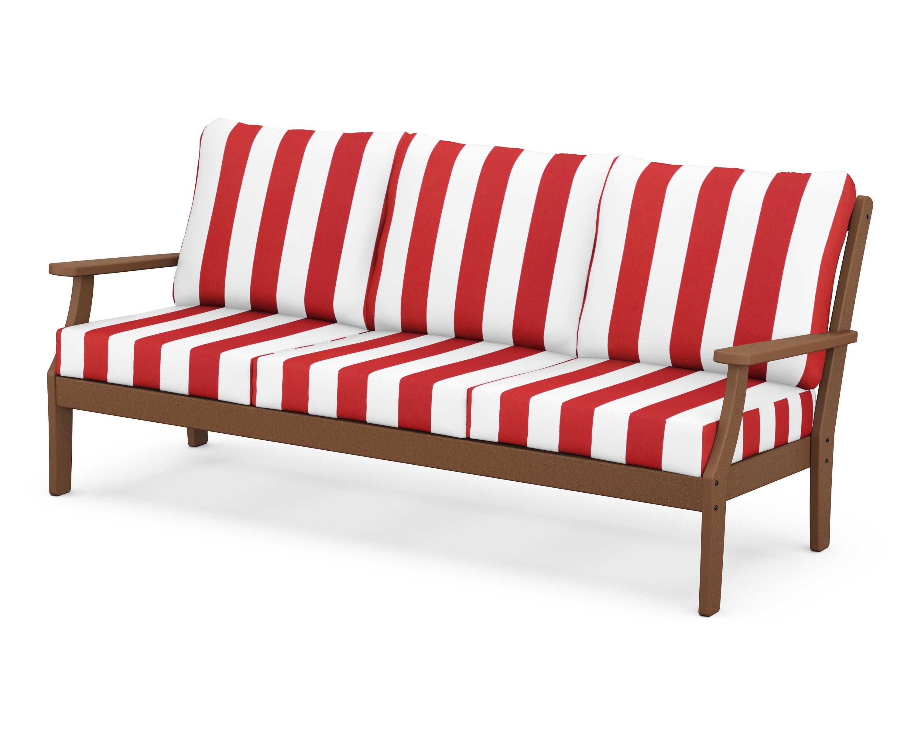 Braxton Deep Seating Sofa in Teak / Cabana Stripe Crimson