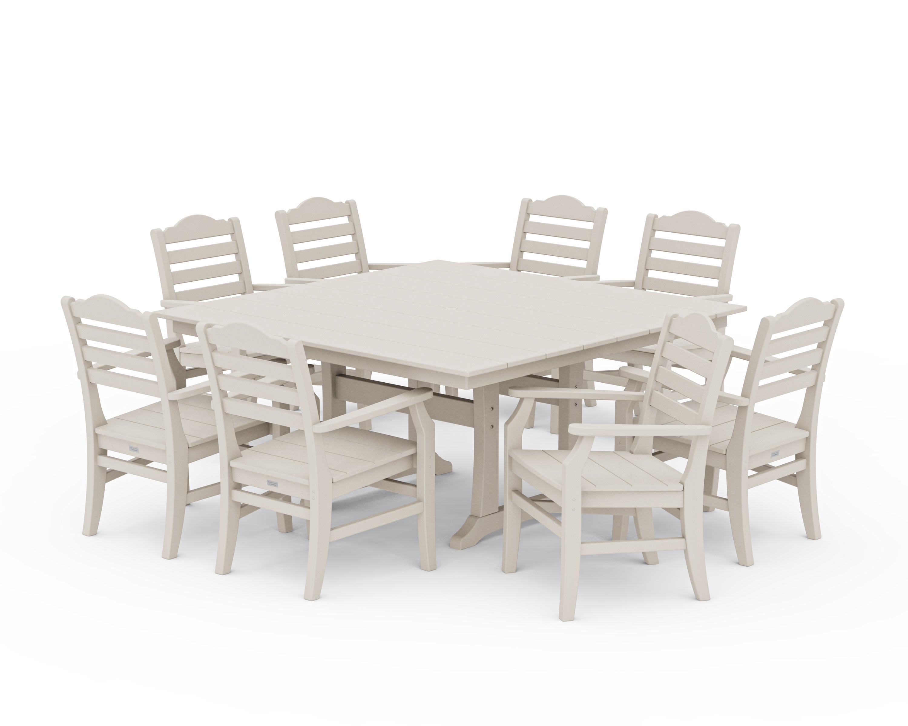 Savannah 9-Piece Square Farmhouse Dining Set with Trestle Legs in Sand