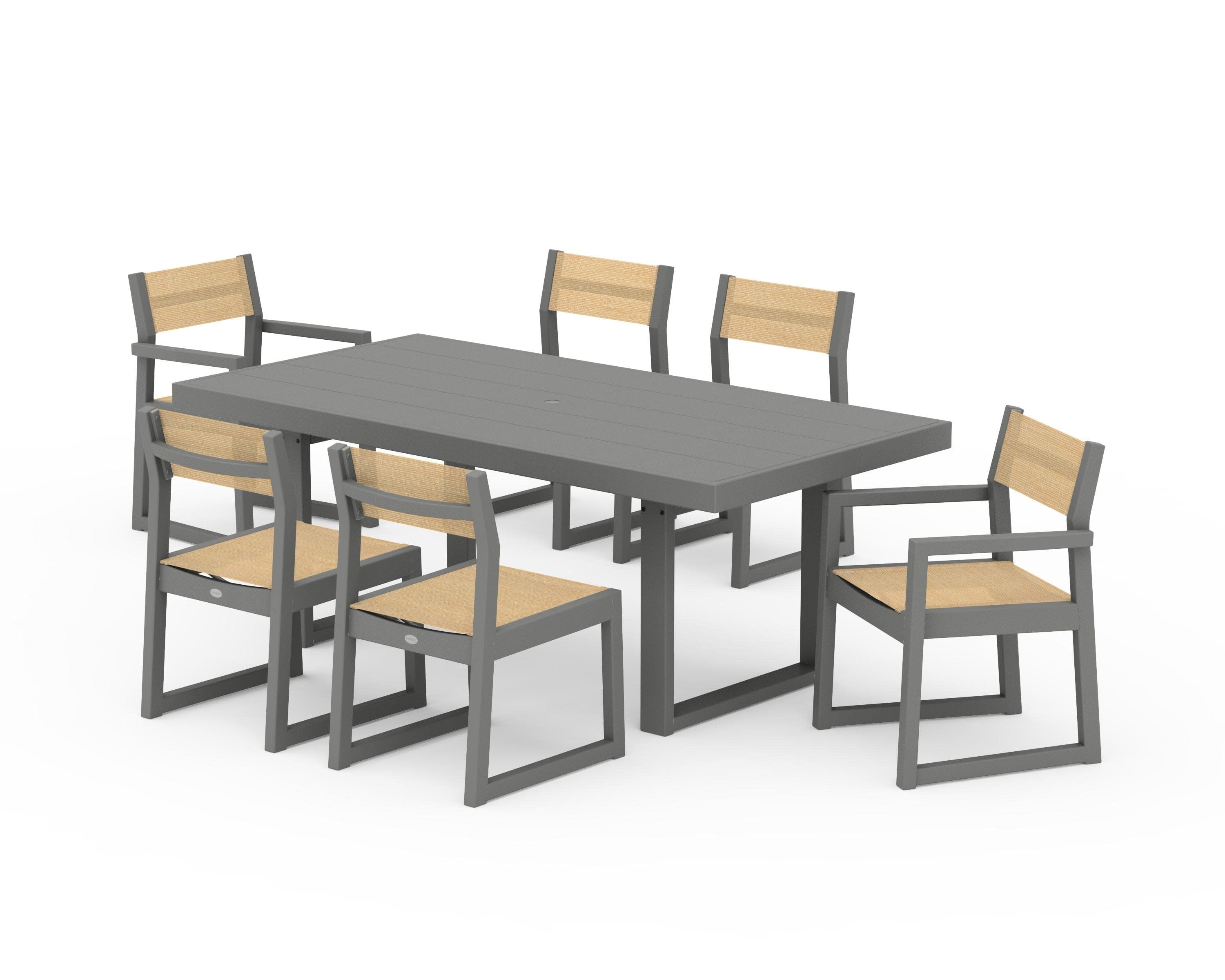 EDGE Sling 7-Piece Dining Set in Slate Grey / Dupioni Apricot Sling
