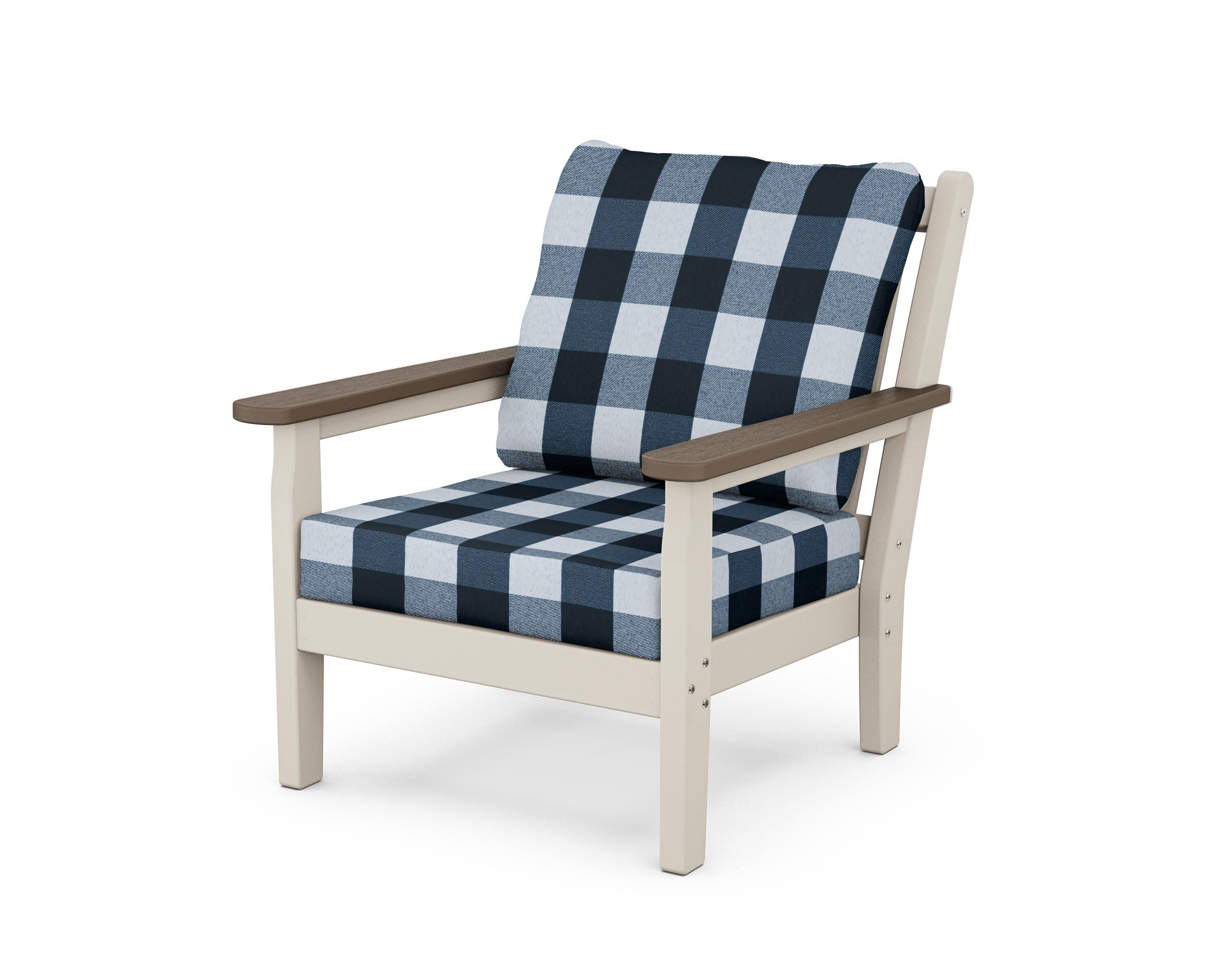 Chippendale Deep Seating Chair in Sand / Kona / Buffalo Plaid Marine Indigo